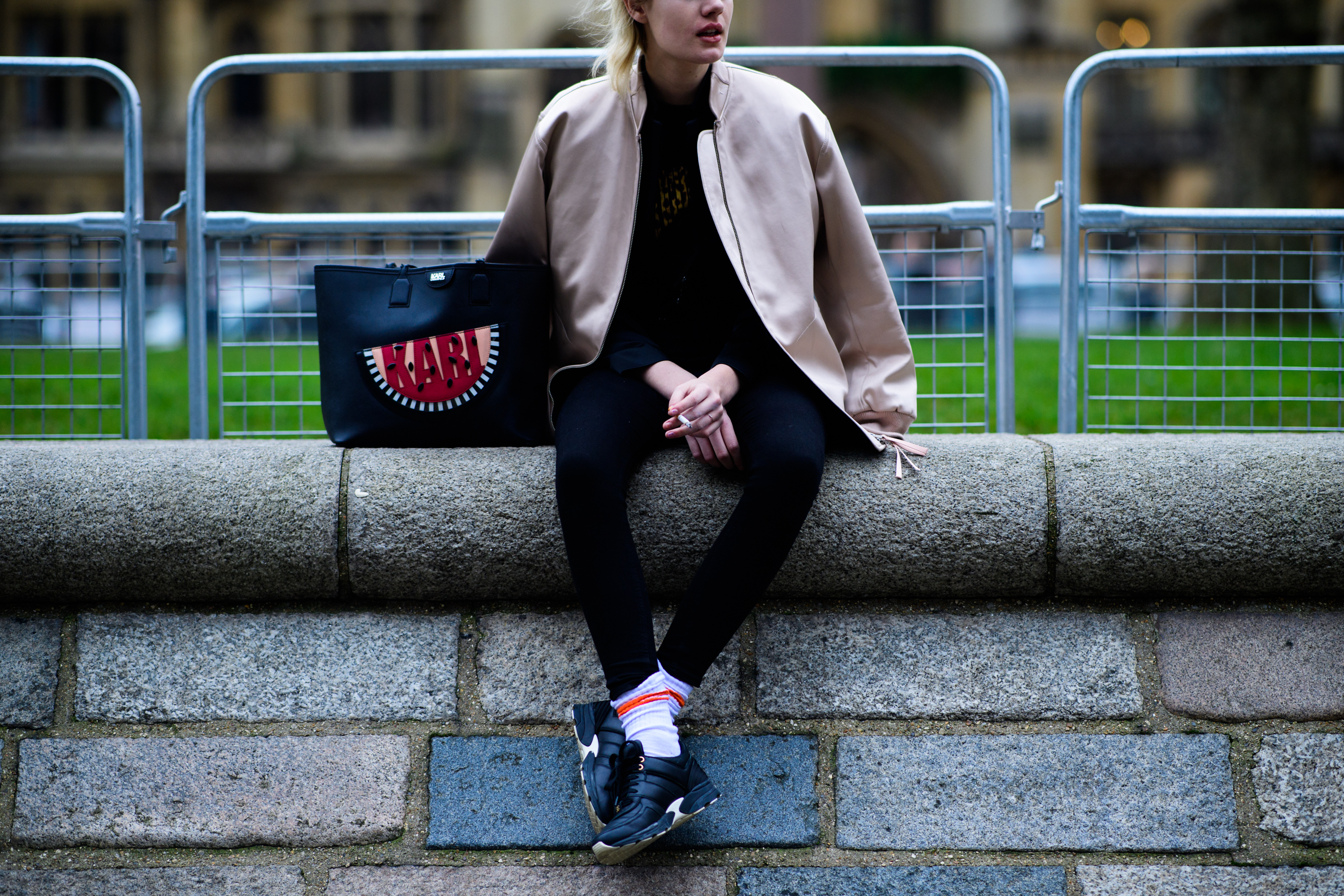 Model wearing black shoes