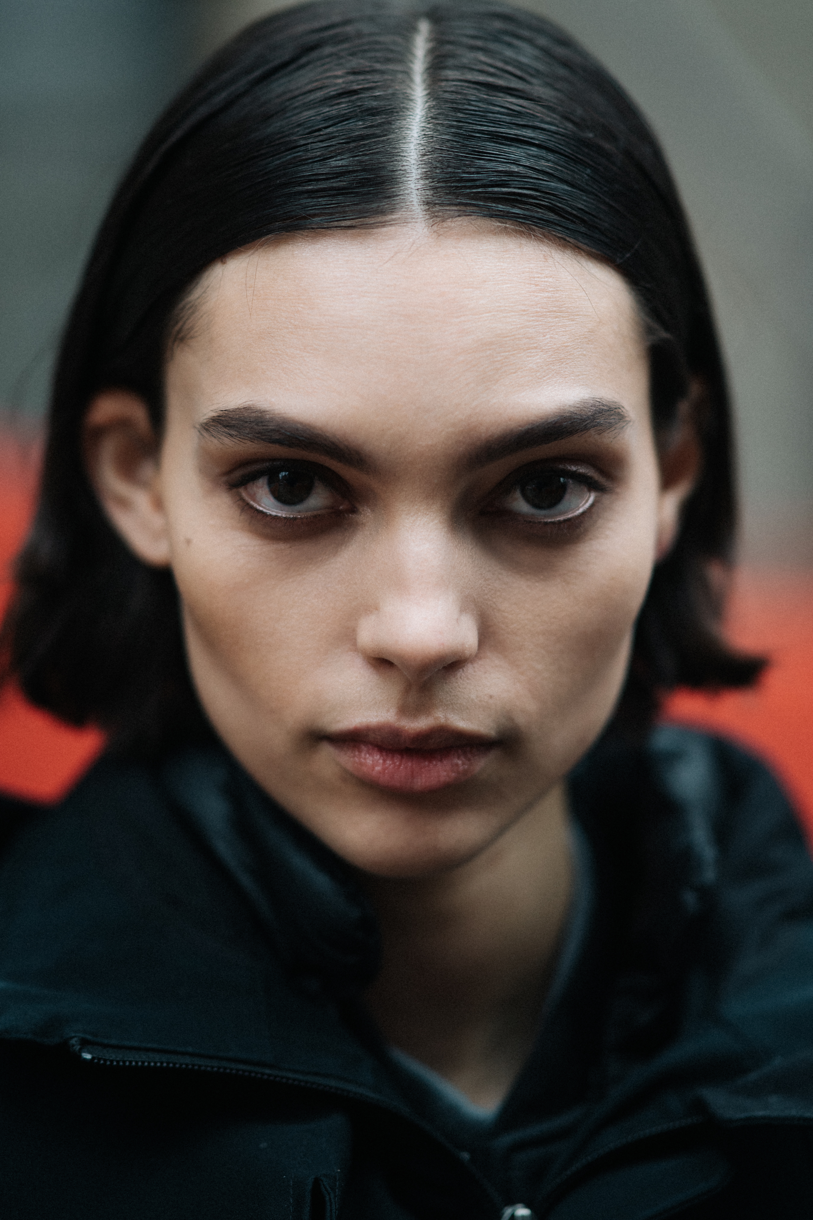 Portrait of model with short dark hair