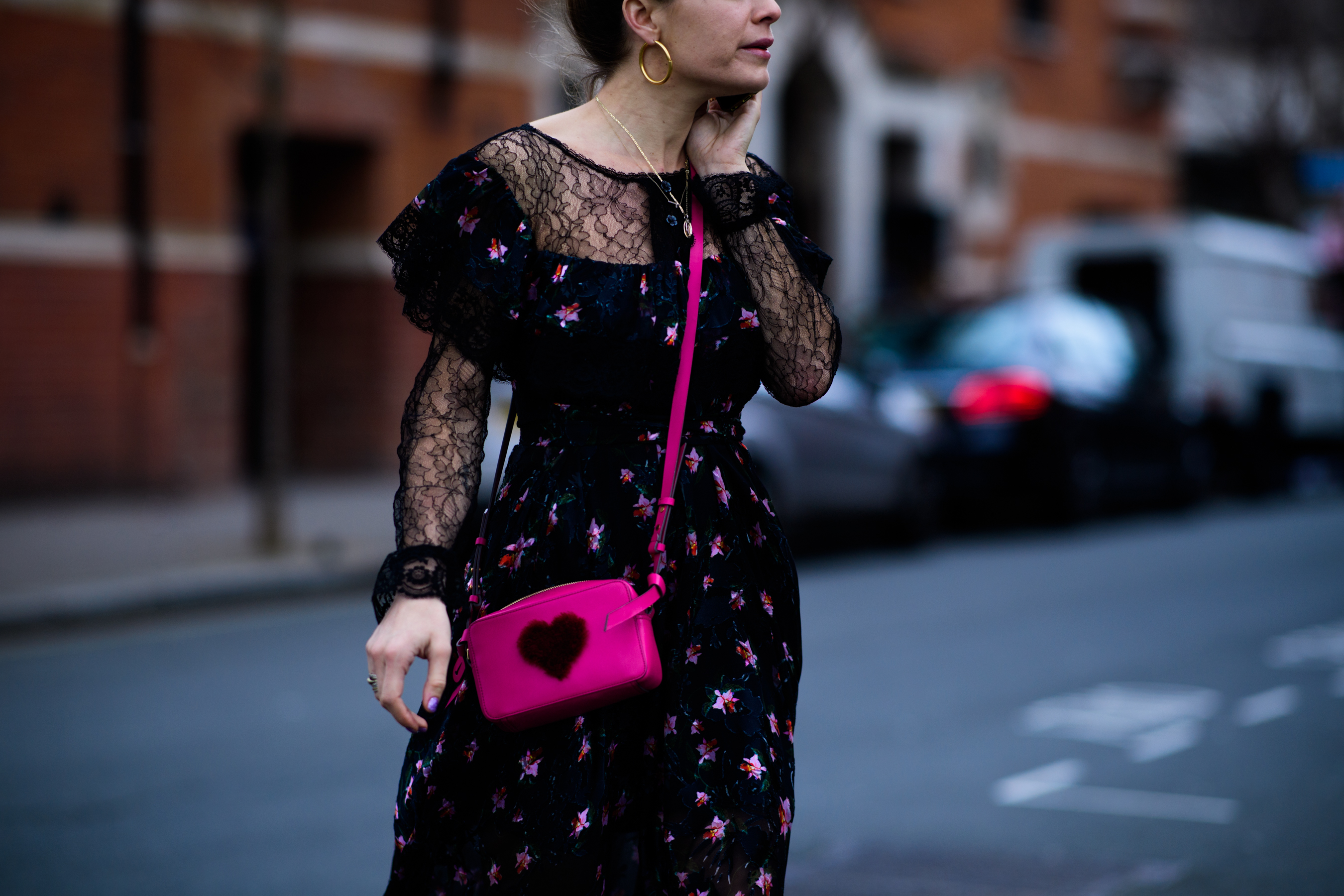 Musician wearing pink bag