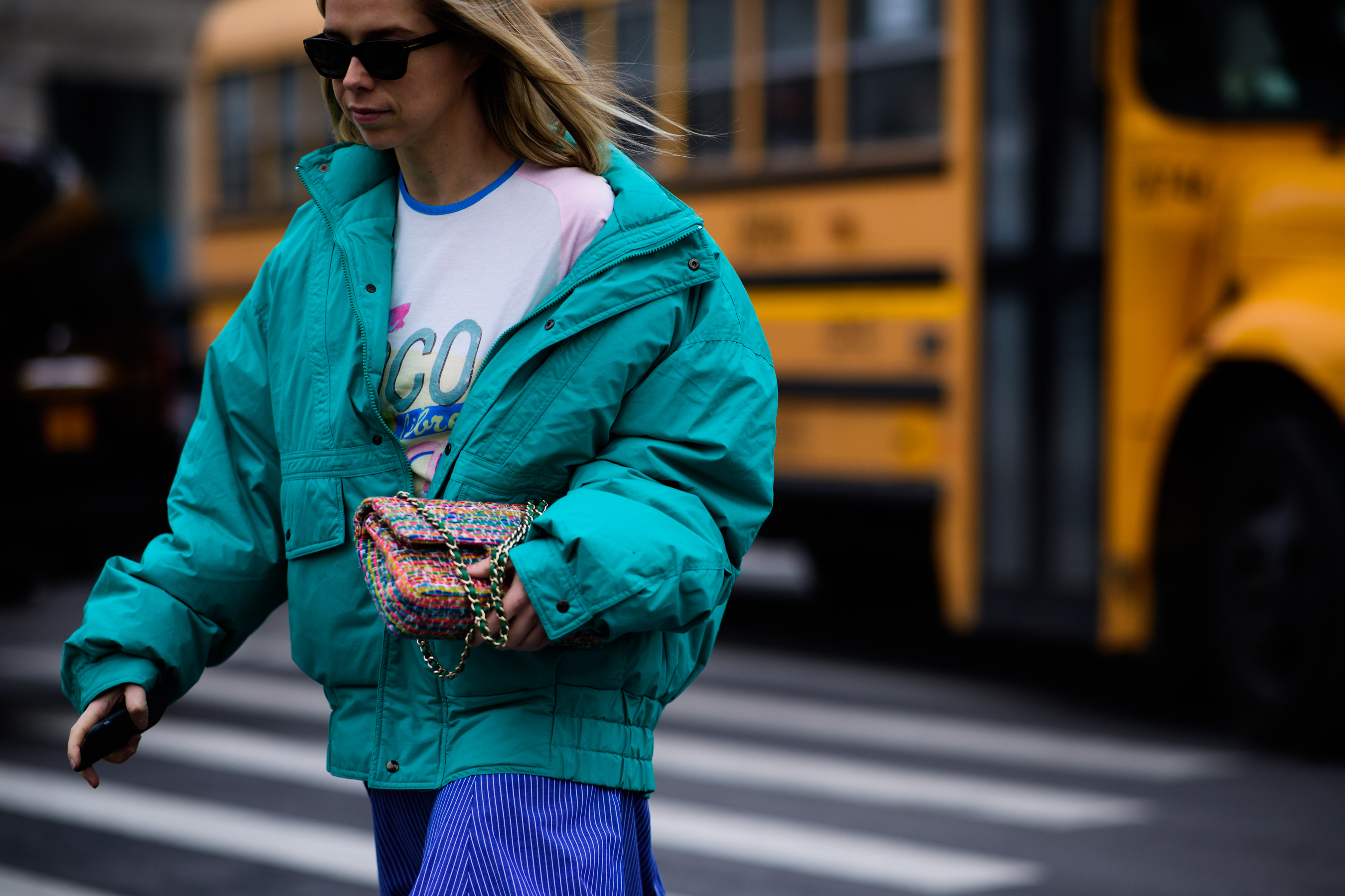 Woman wearing blue jacket