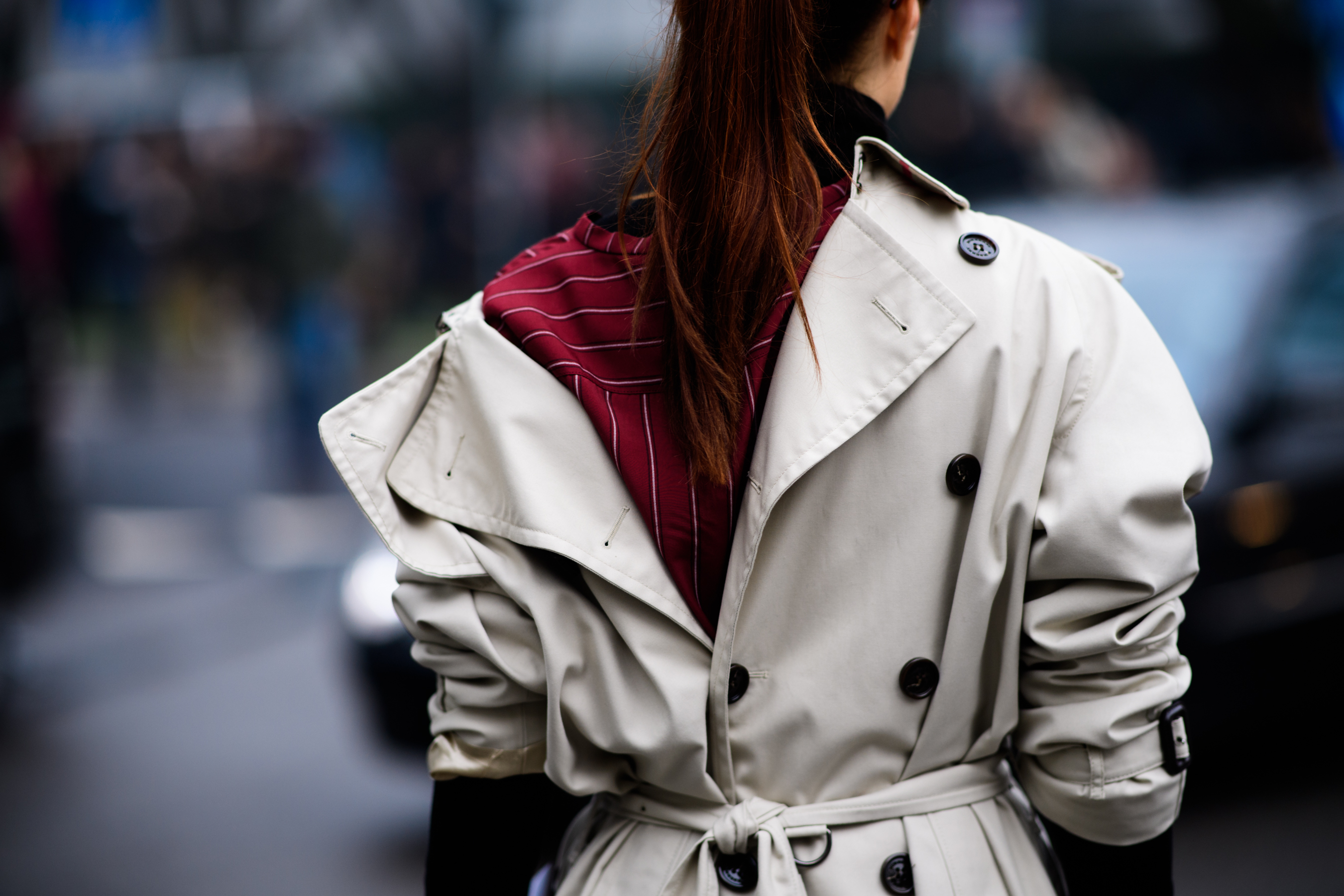 Woman wearing two sides cloak