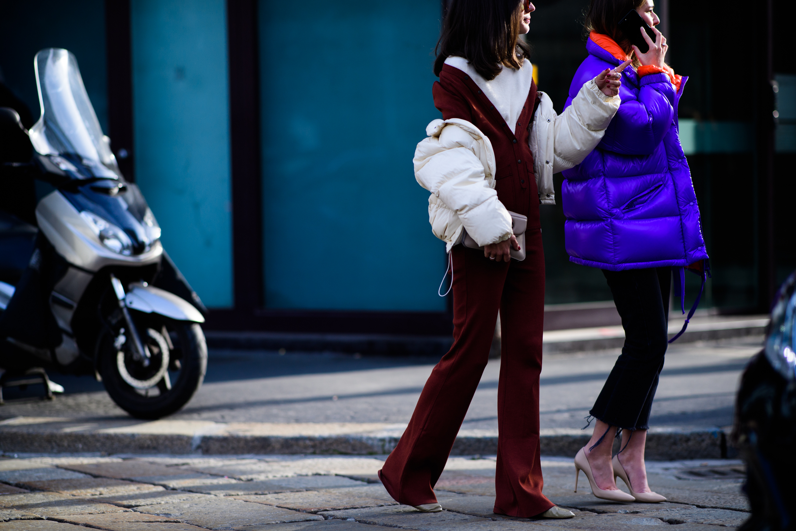 Woman wearing puffer jackets