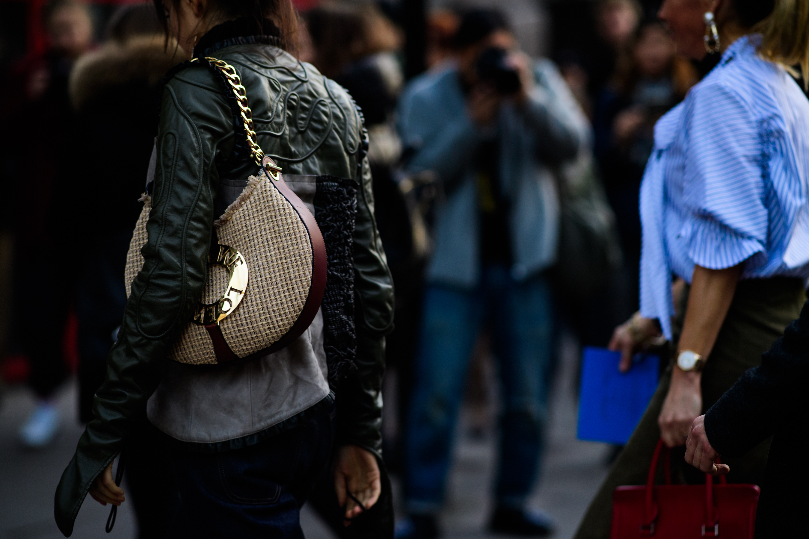 Woman wearing Loewe handbag