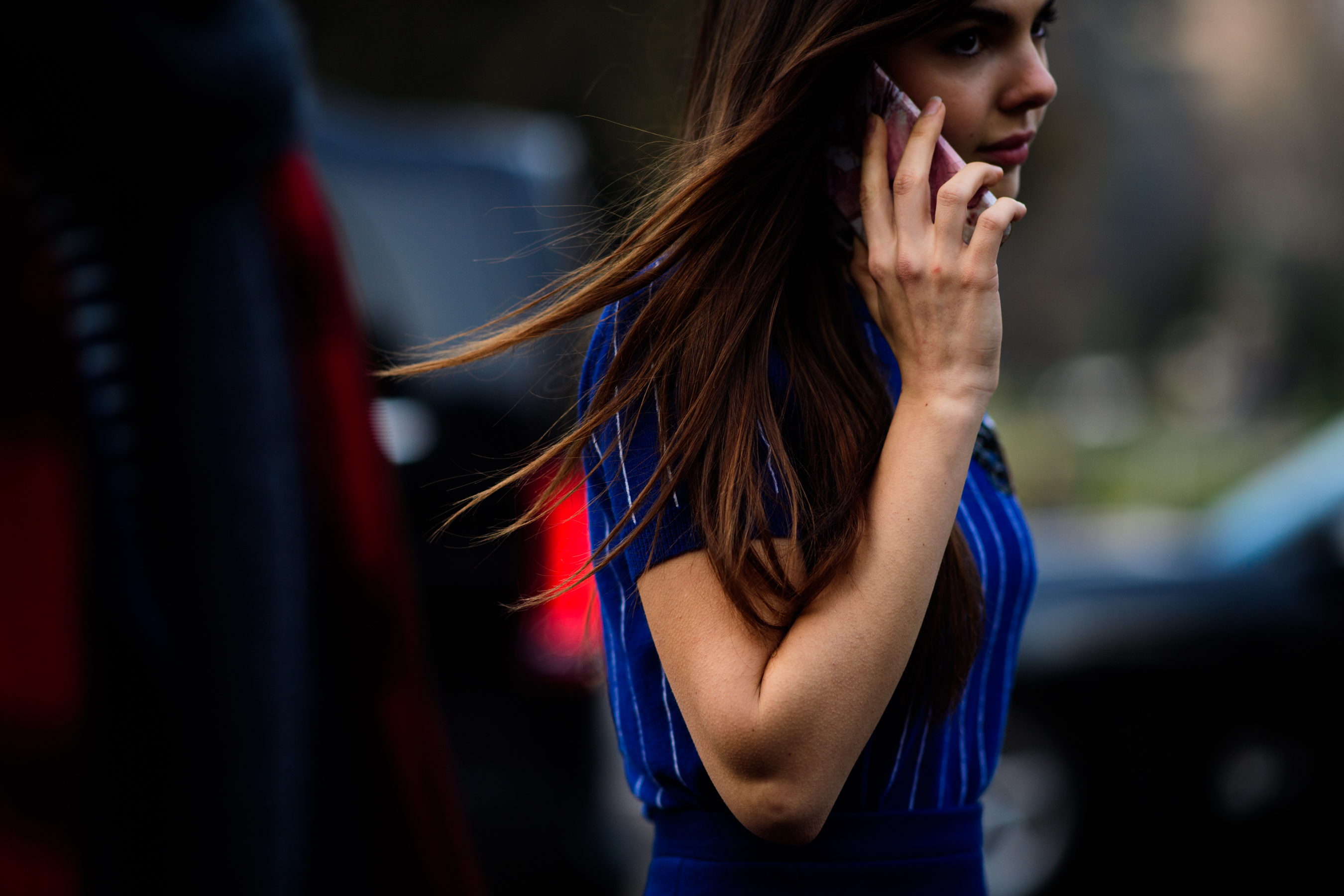 Woman wearing blue top