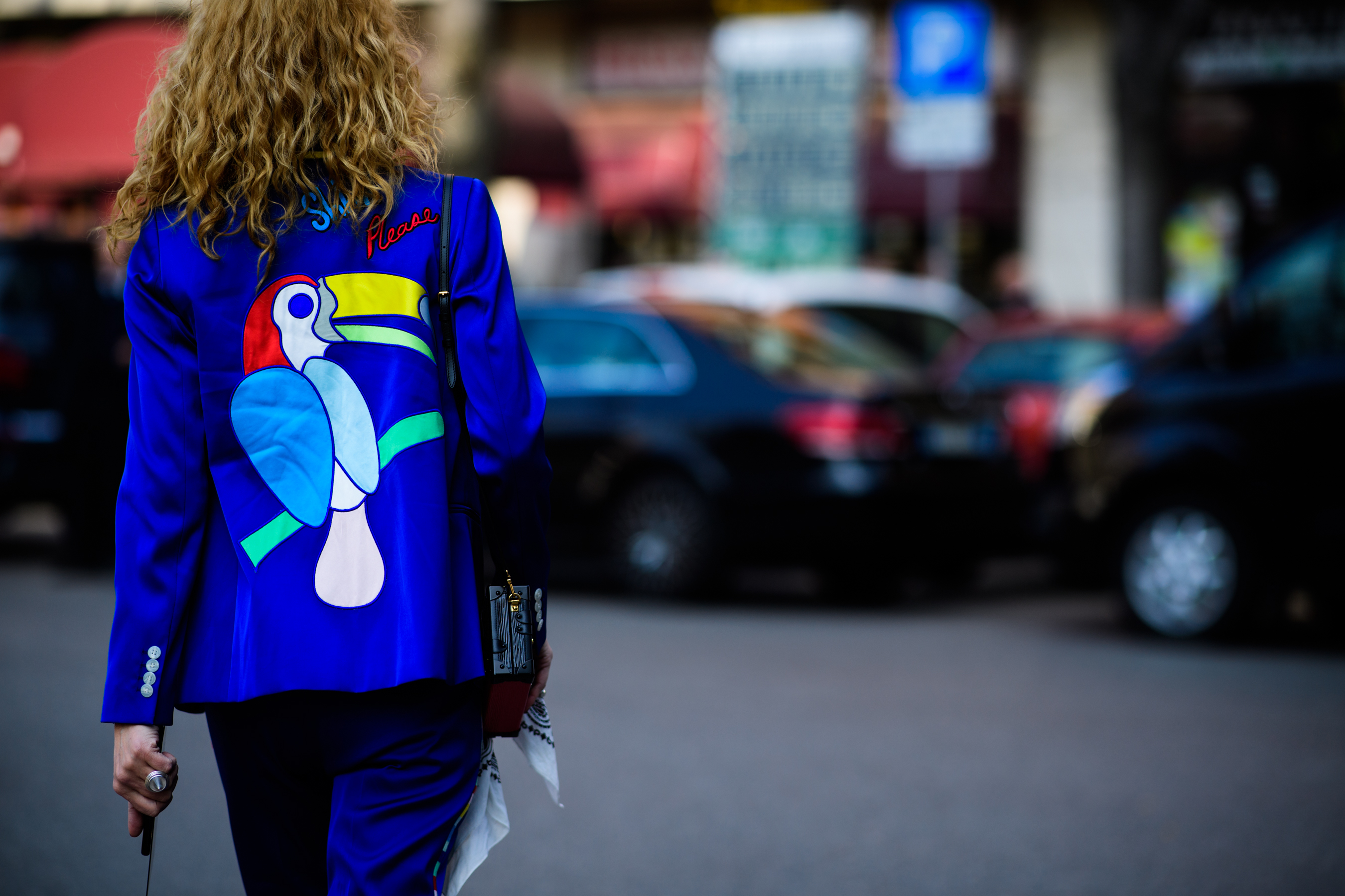 Woman wearing blue jacket