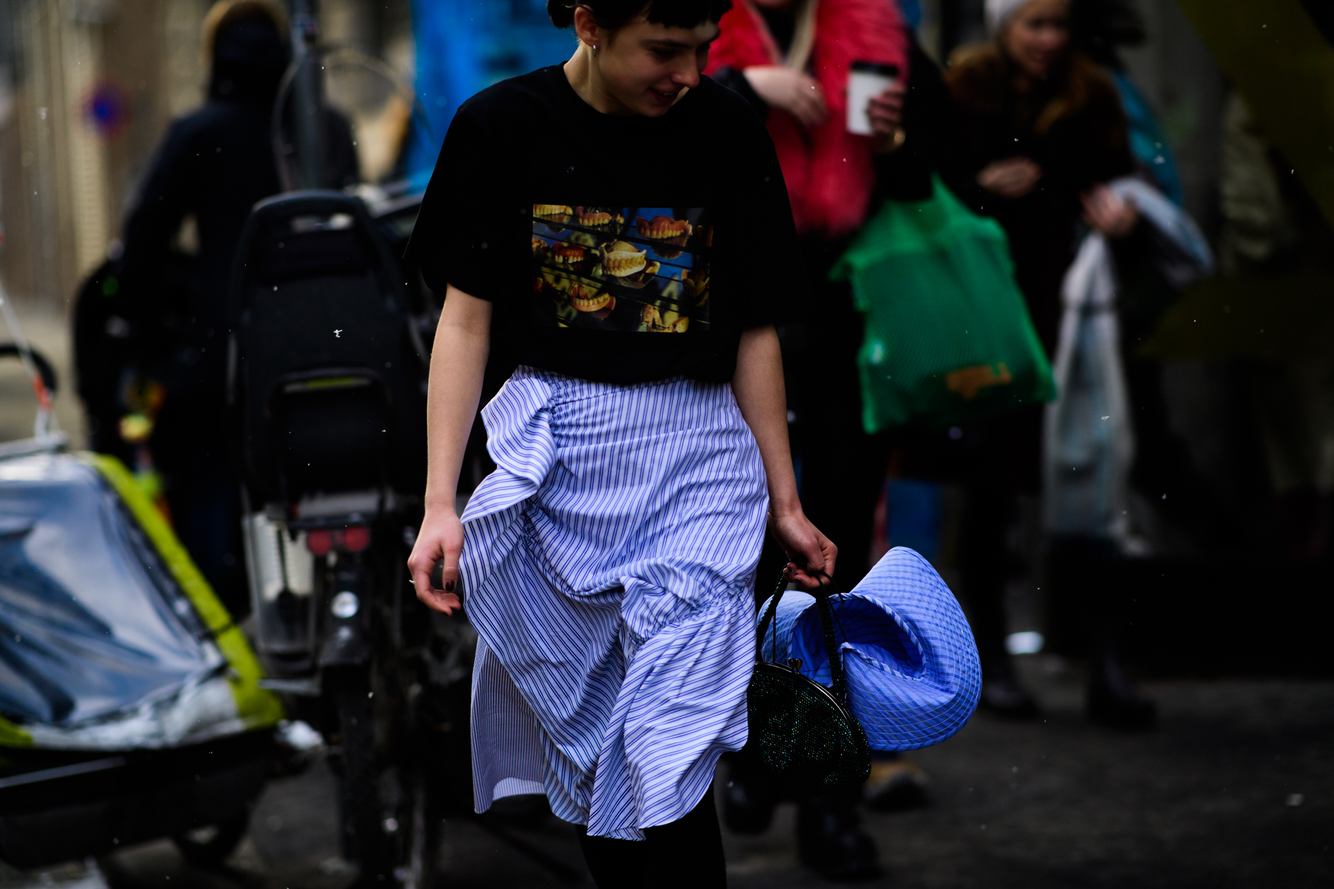 Woman wearing black t-shirt