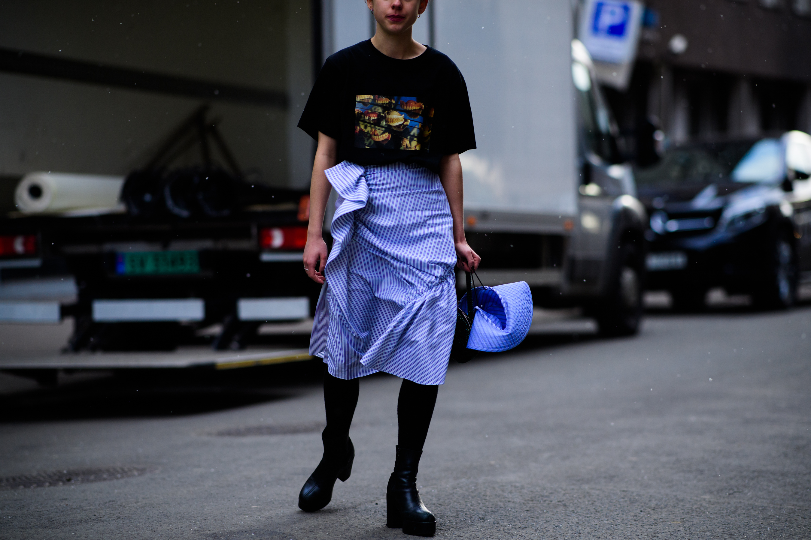 Woman wearing black t-shirt