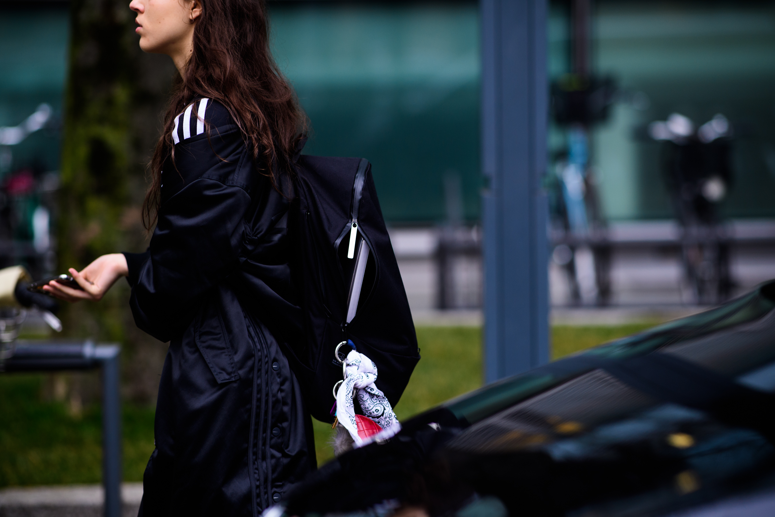 Woman wearing Vetements hoodie