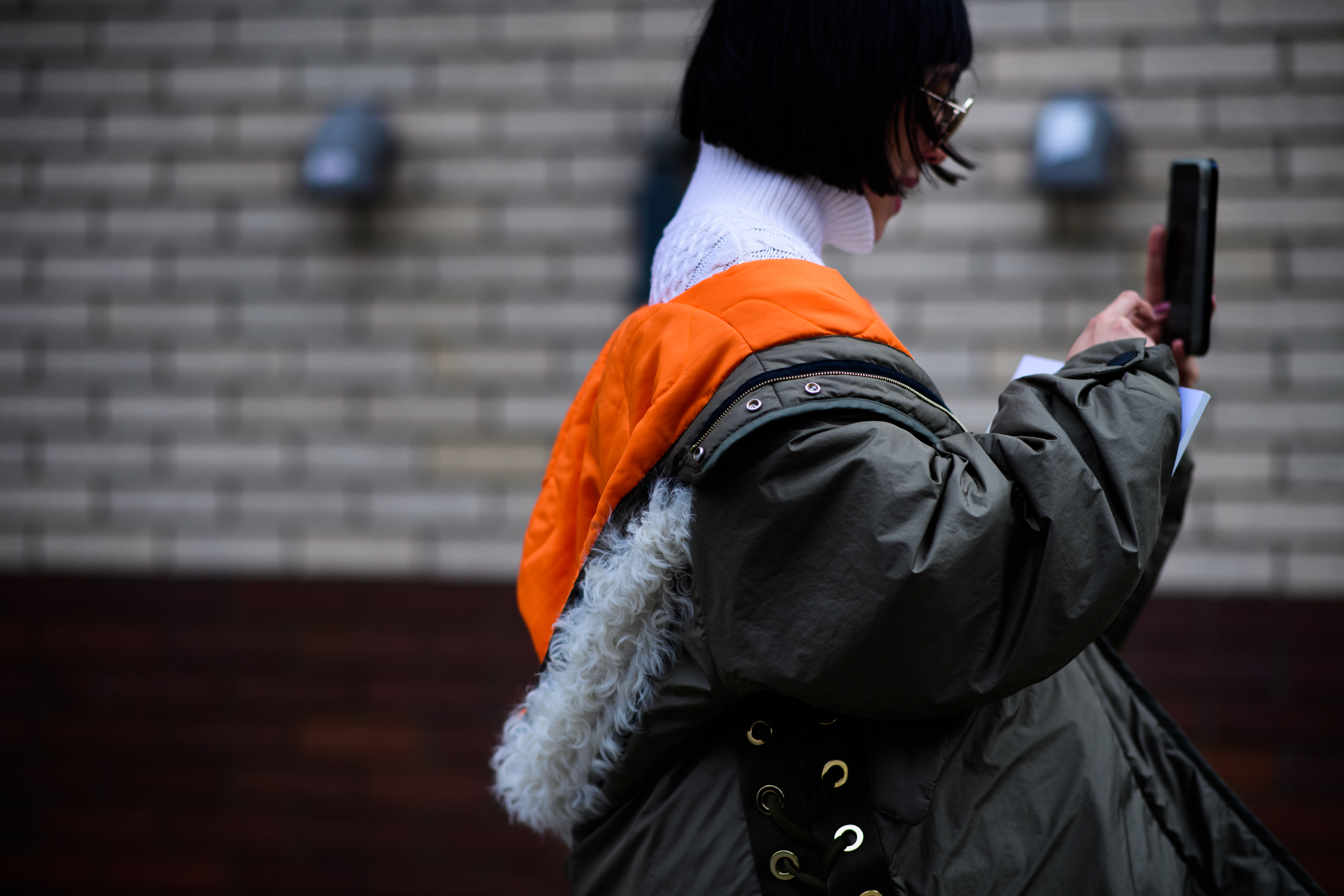 Woman wearing oversized parka