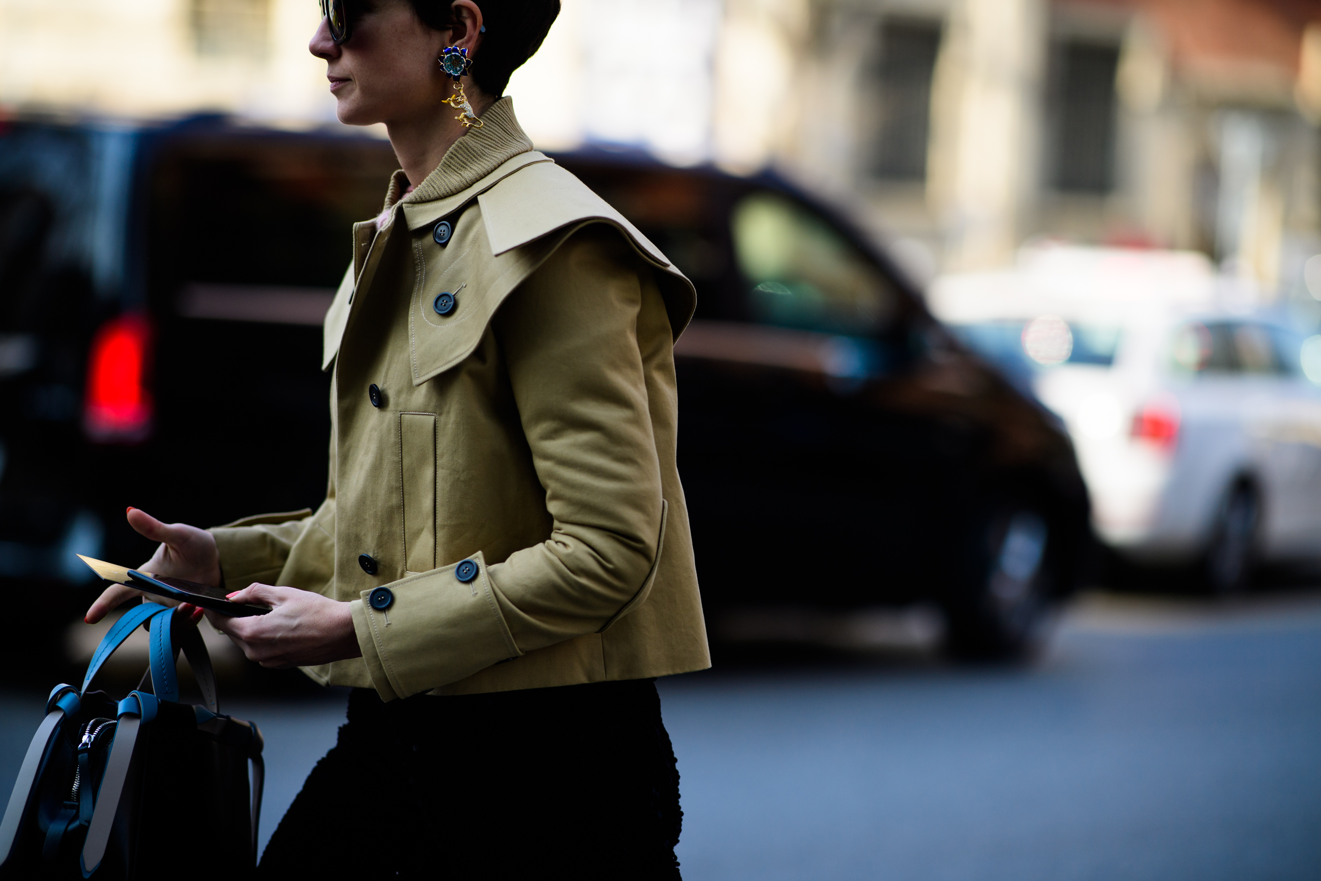 Woman wearing orange jacket