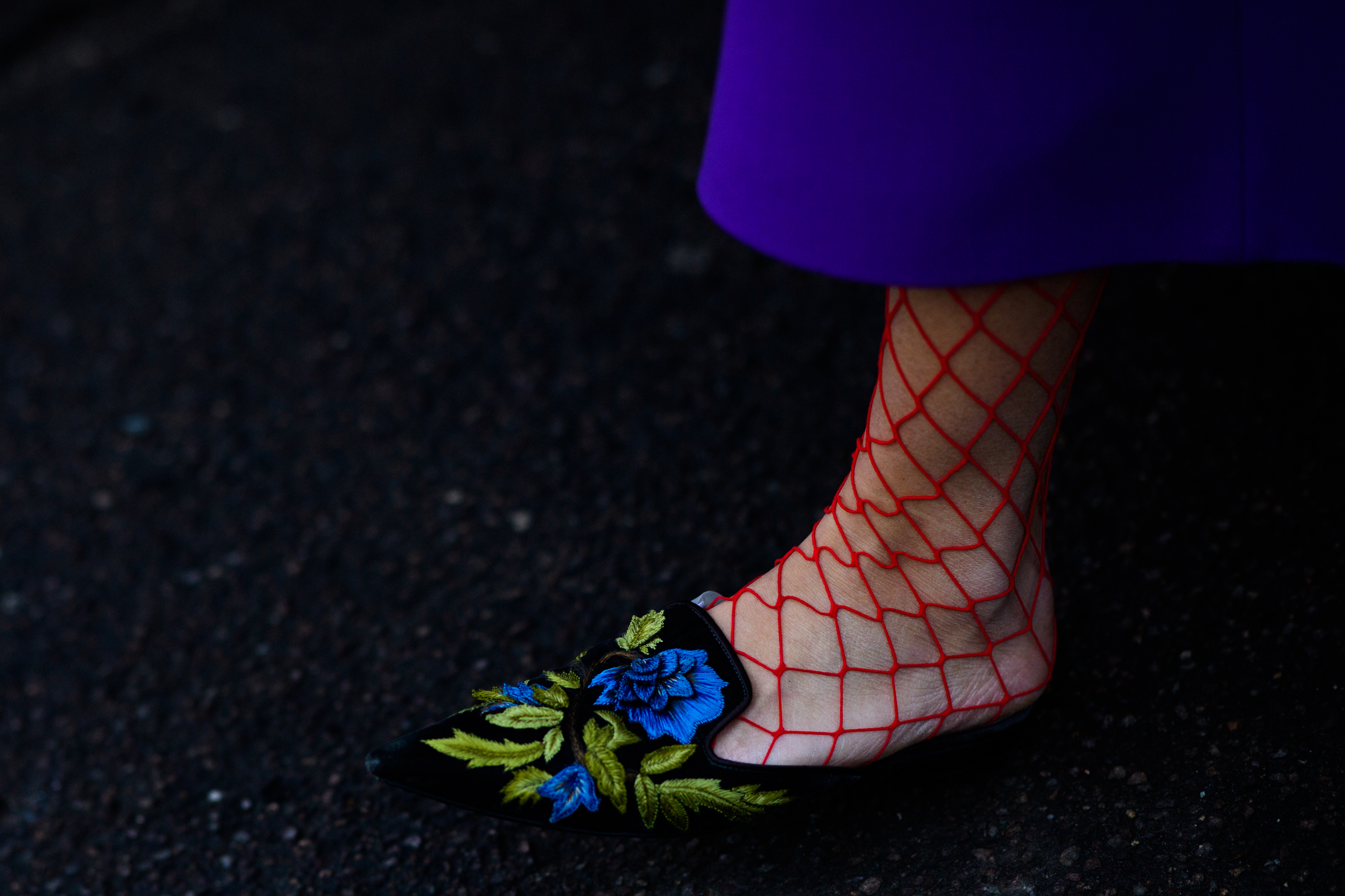 Woman wearing violet dress