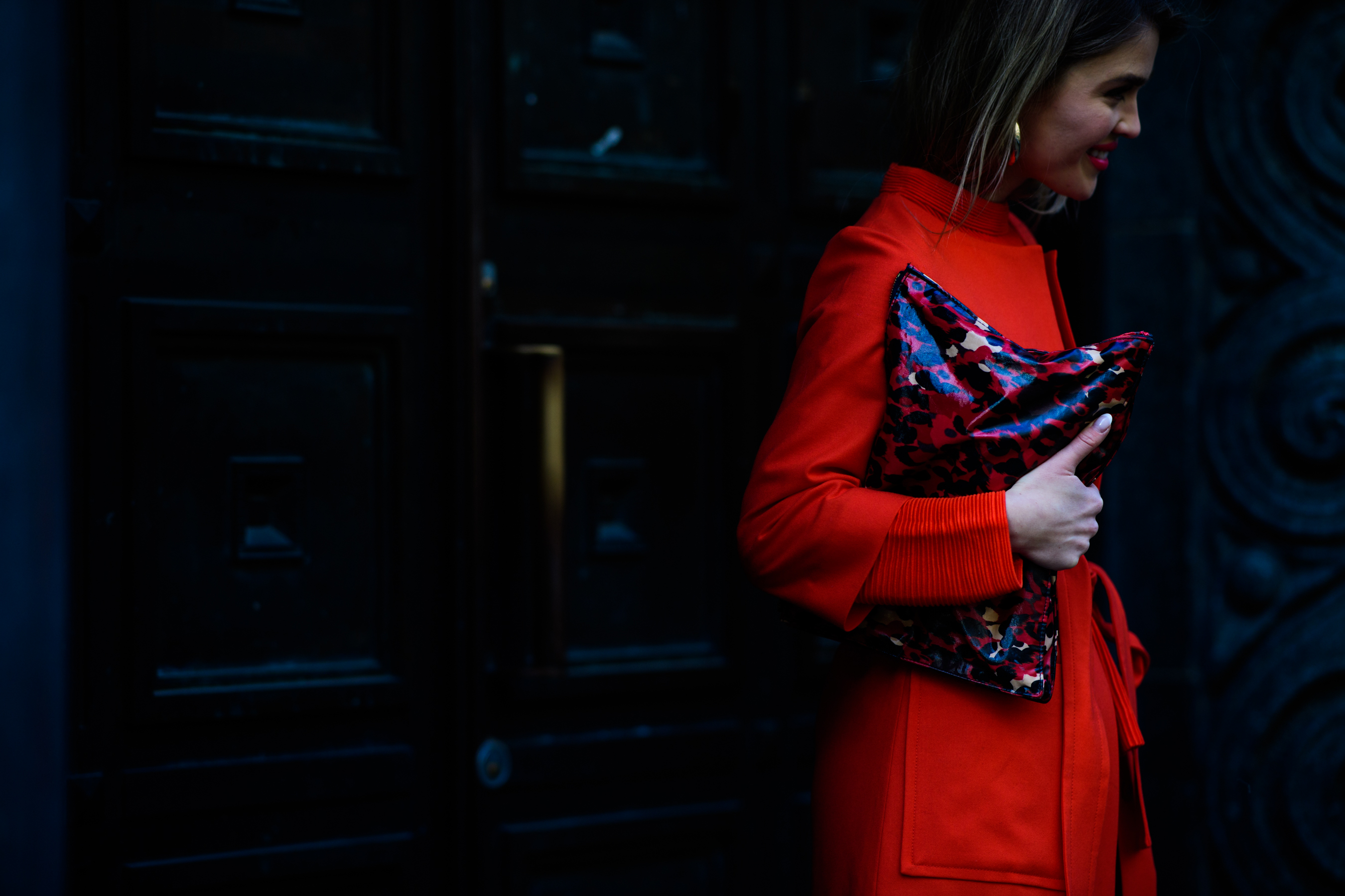 Woman wearing red coat
