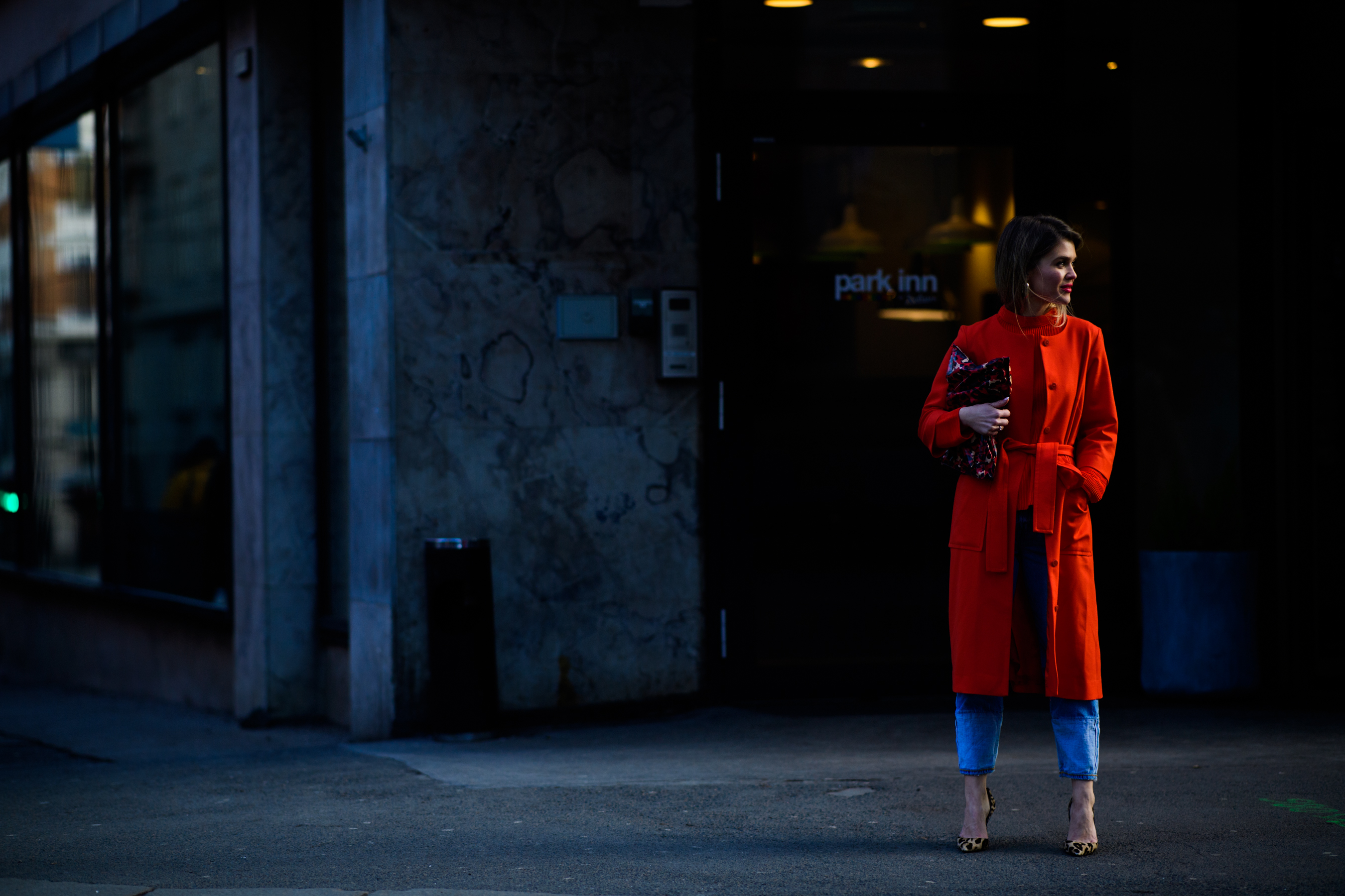 Woman wearing red coat