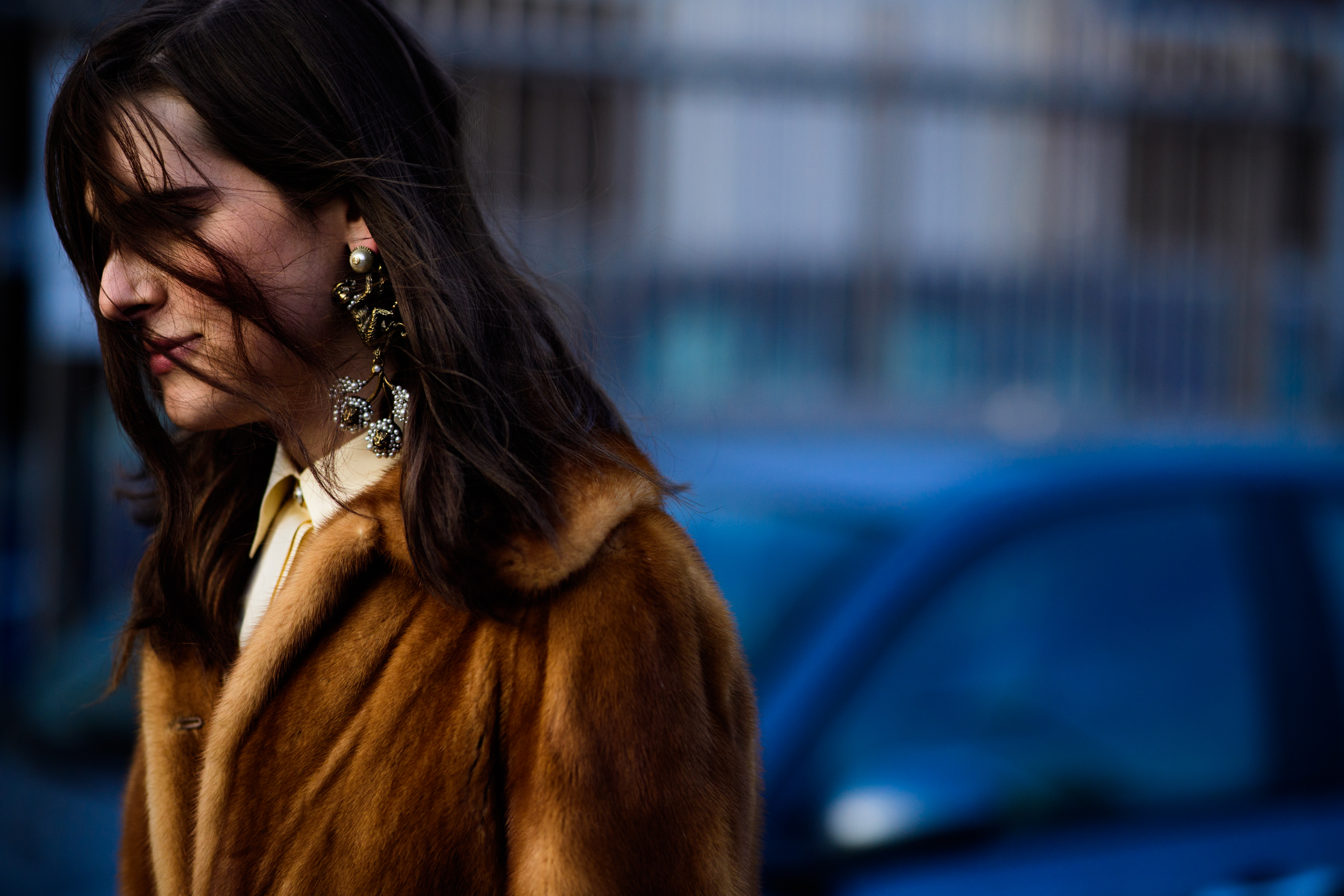 Model wearing fur coat