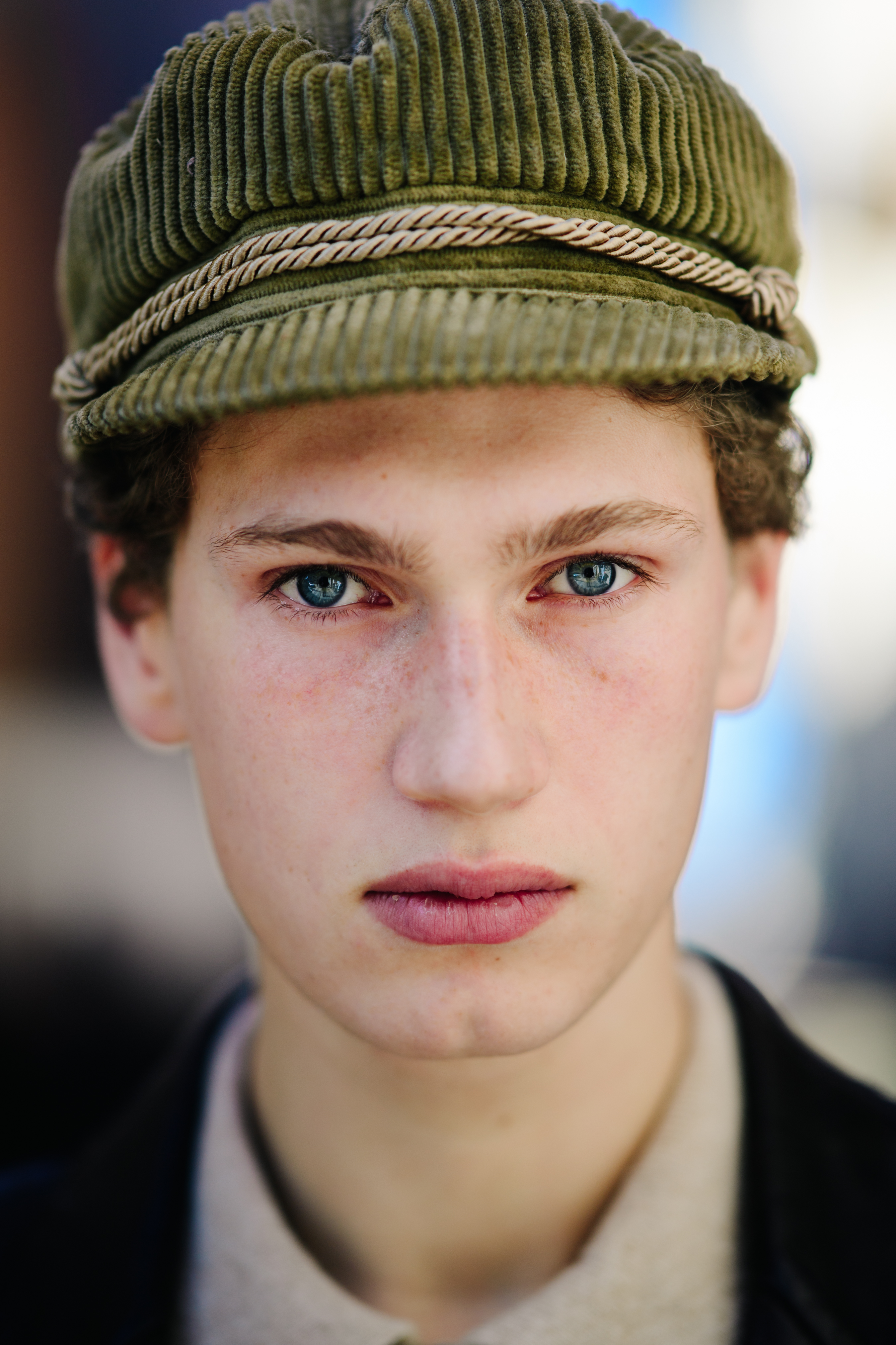 Portrait of male model with blue eyes