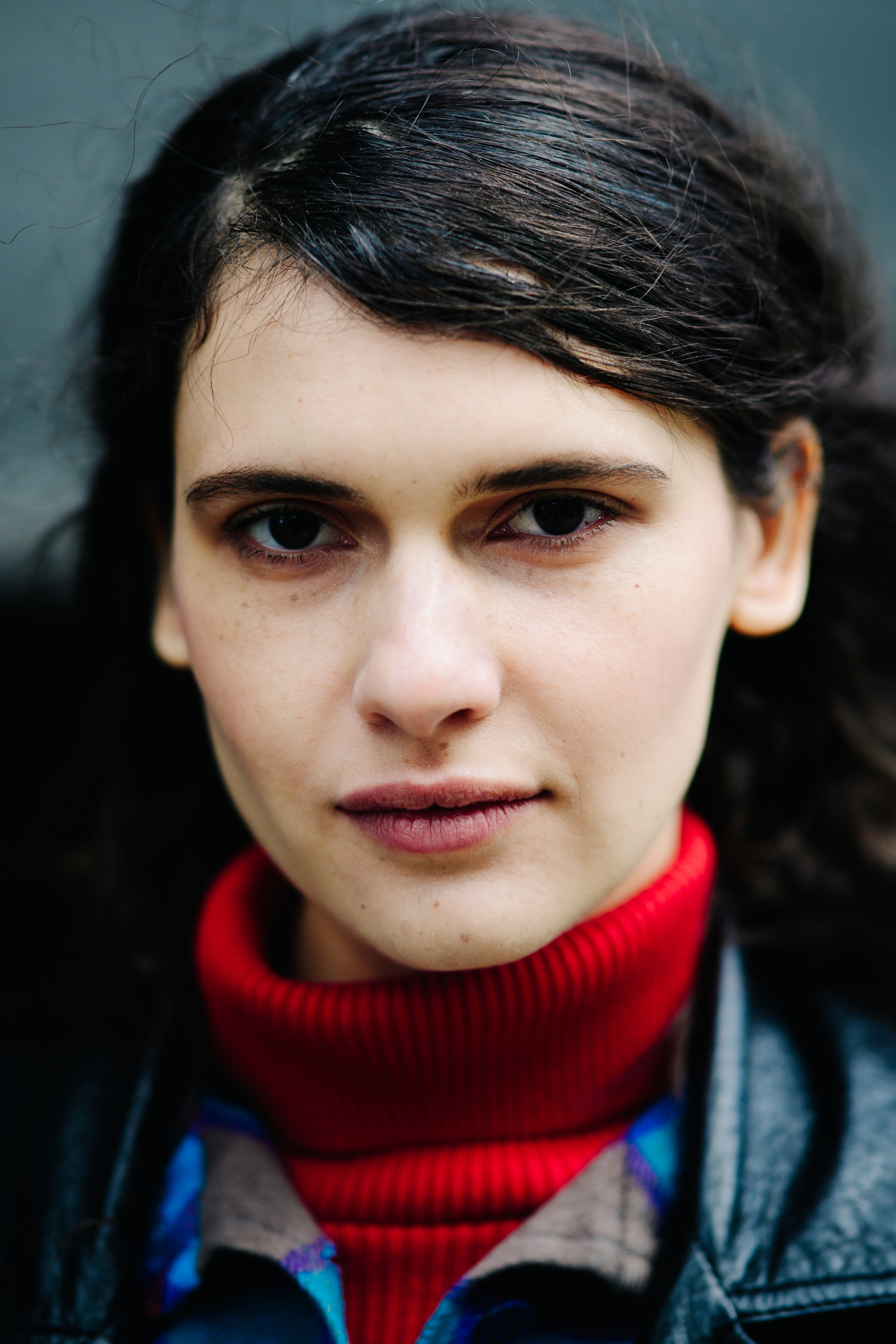 Portrait of a model in red turtleneck