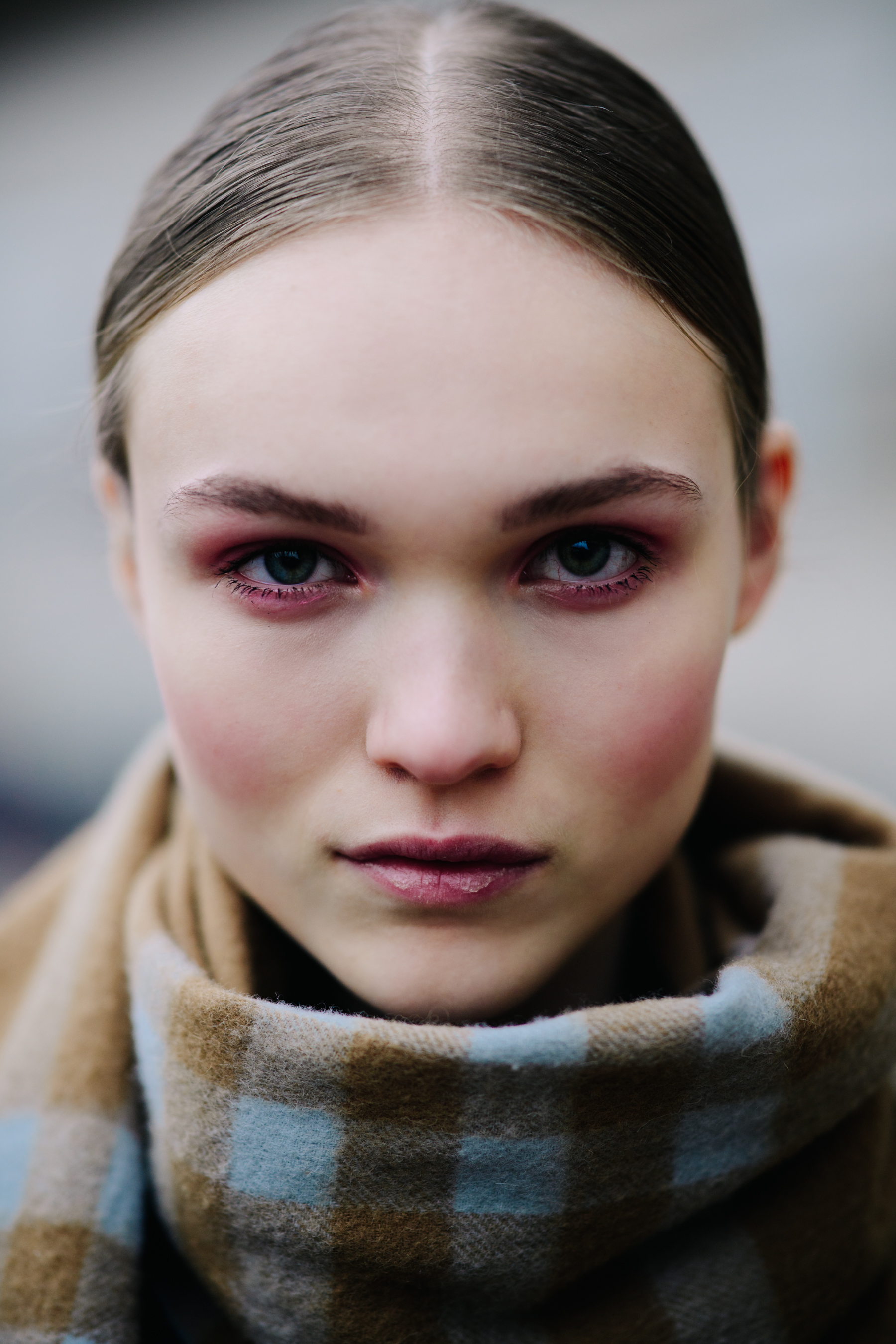 Portrait of model with collected hair