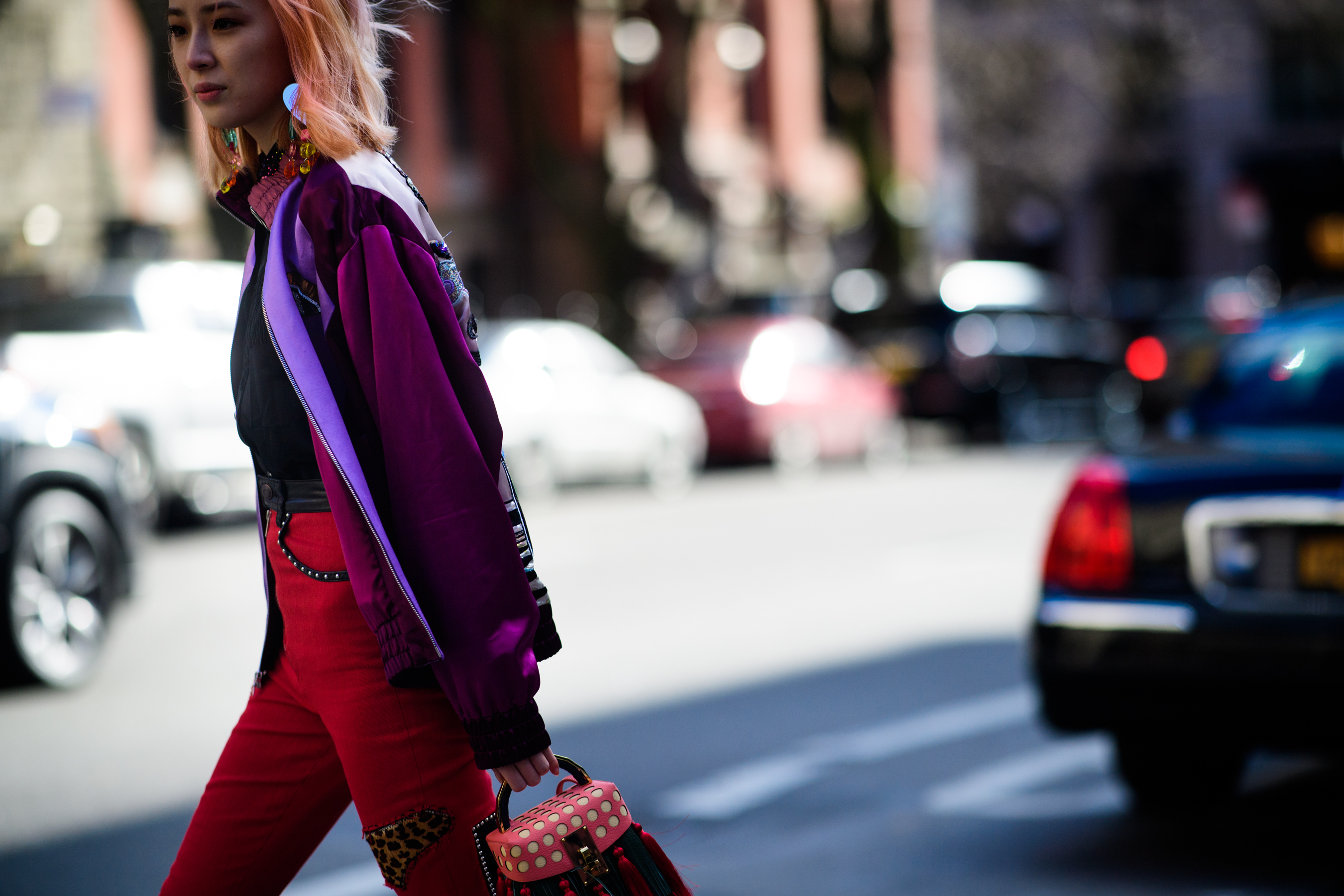 Woman wearing red pants