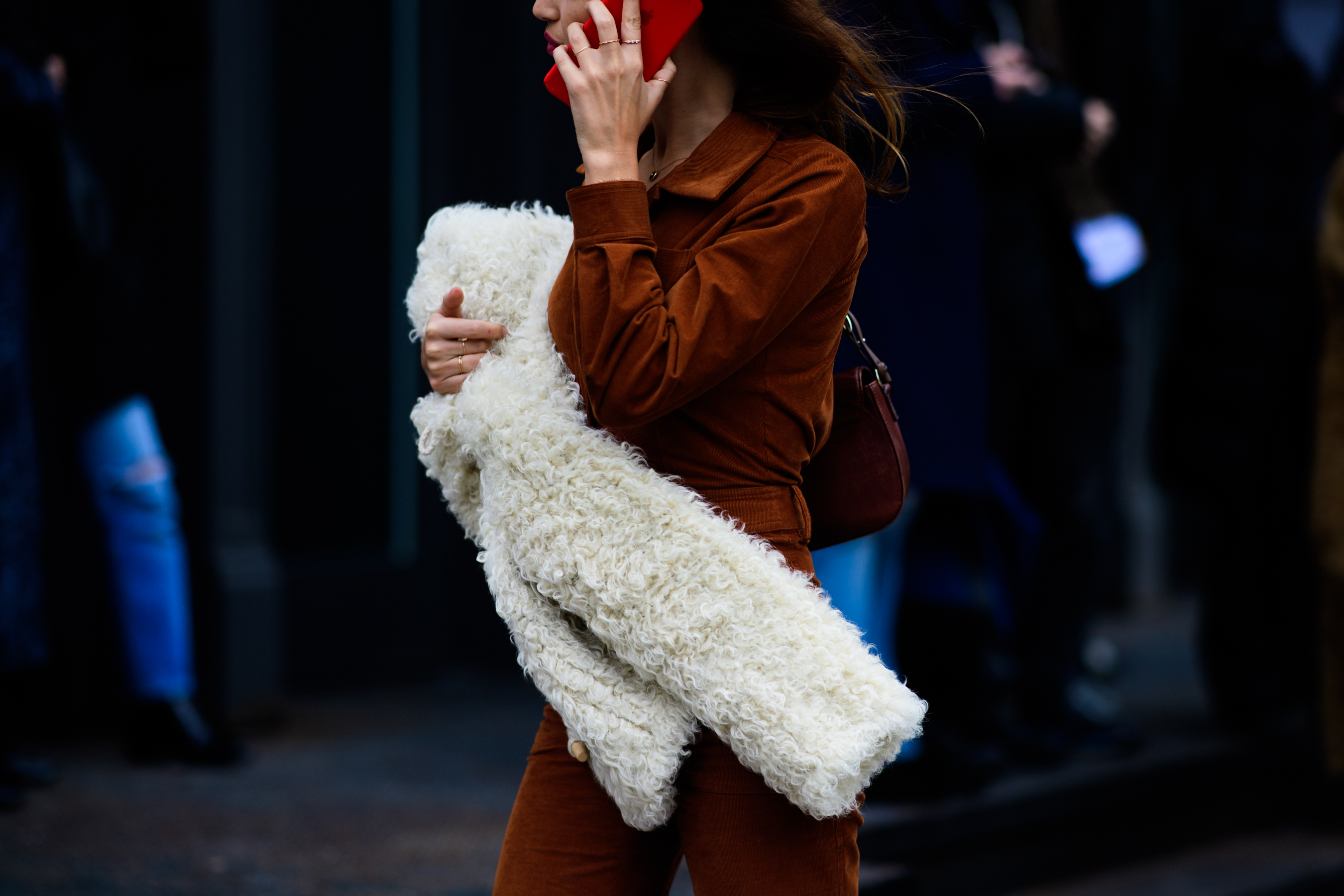 French woman wearing suede outfit