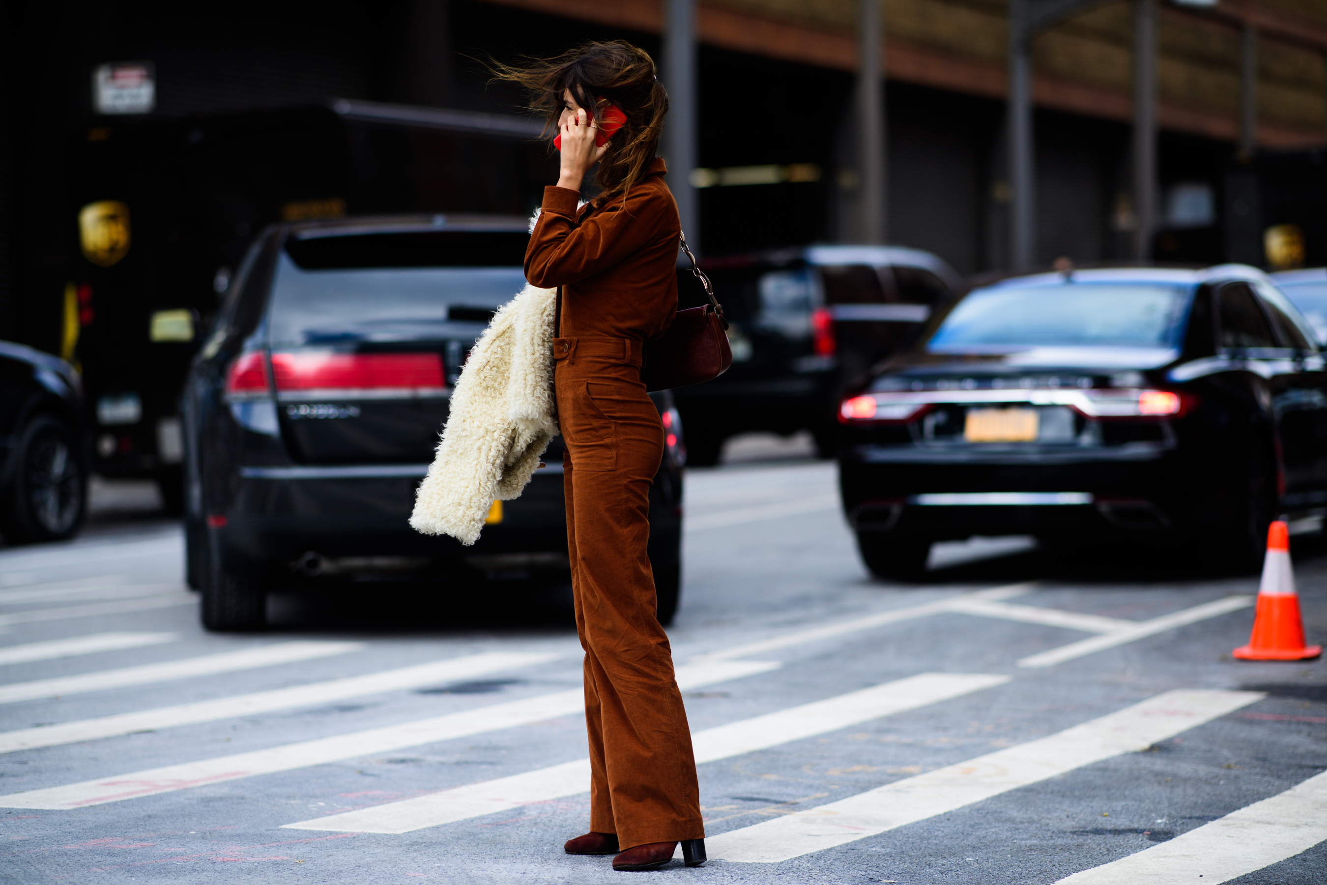 French woman wearing suede outfit