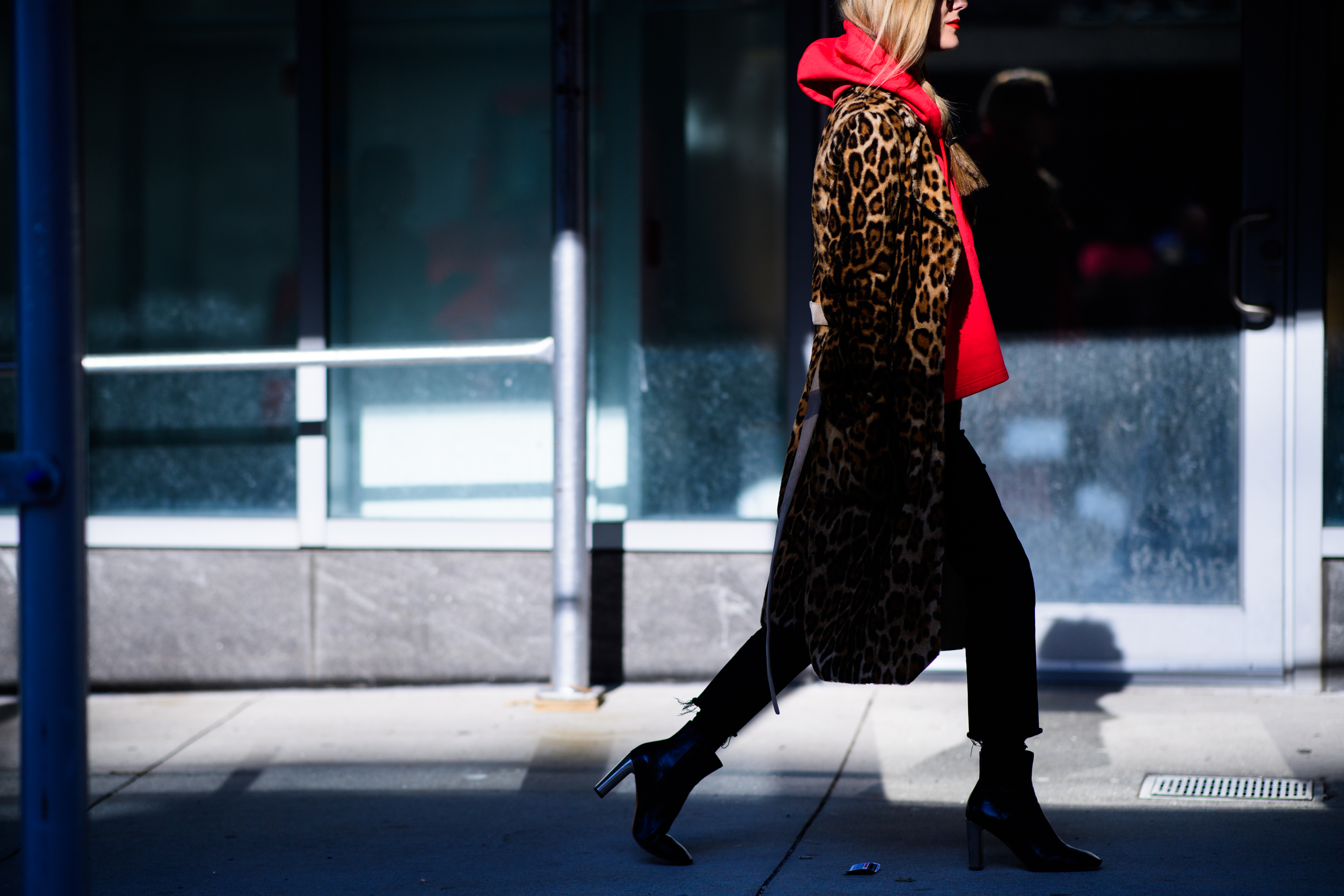 Woman wearing panther coat