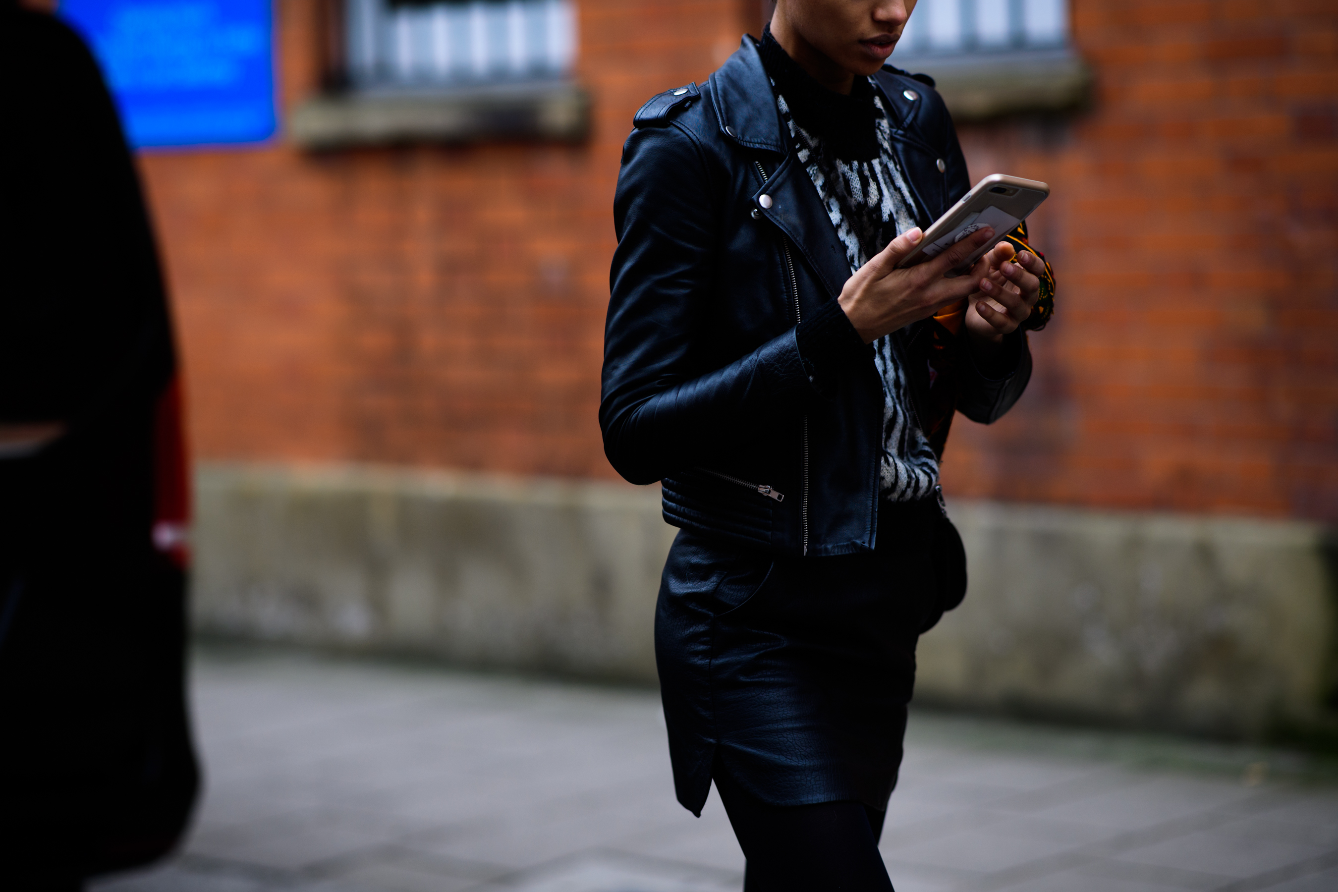 Models1 UK model wearing black clothes and leather jacket