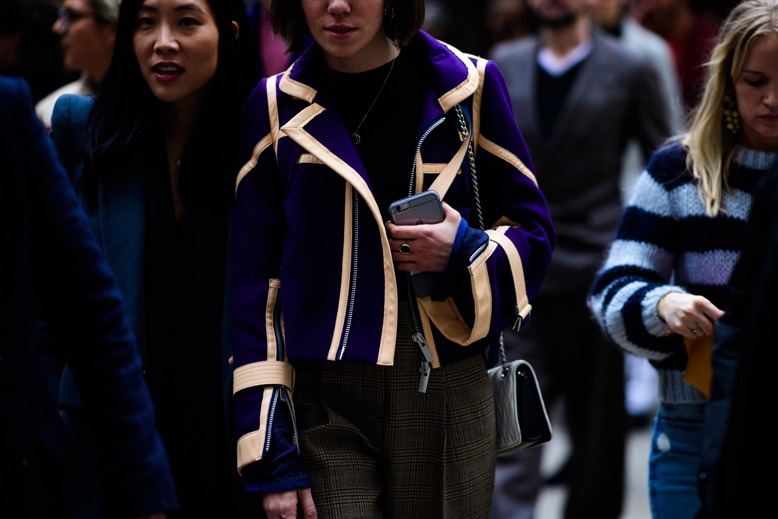 Woman wearing blue jacket