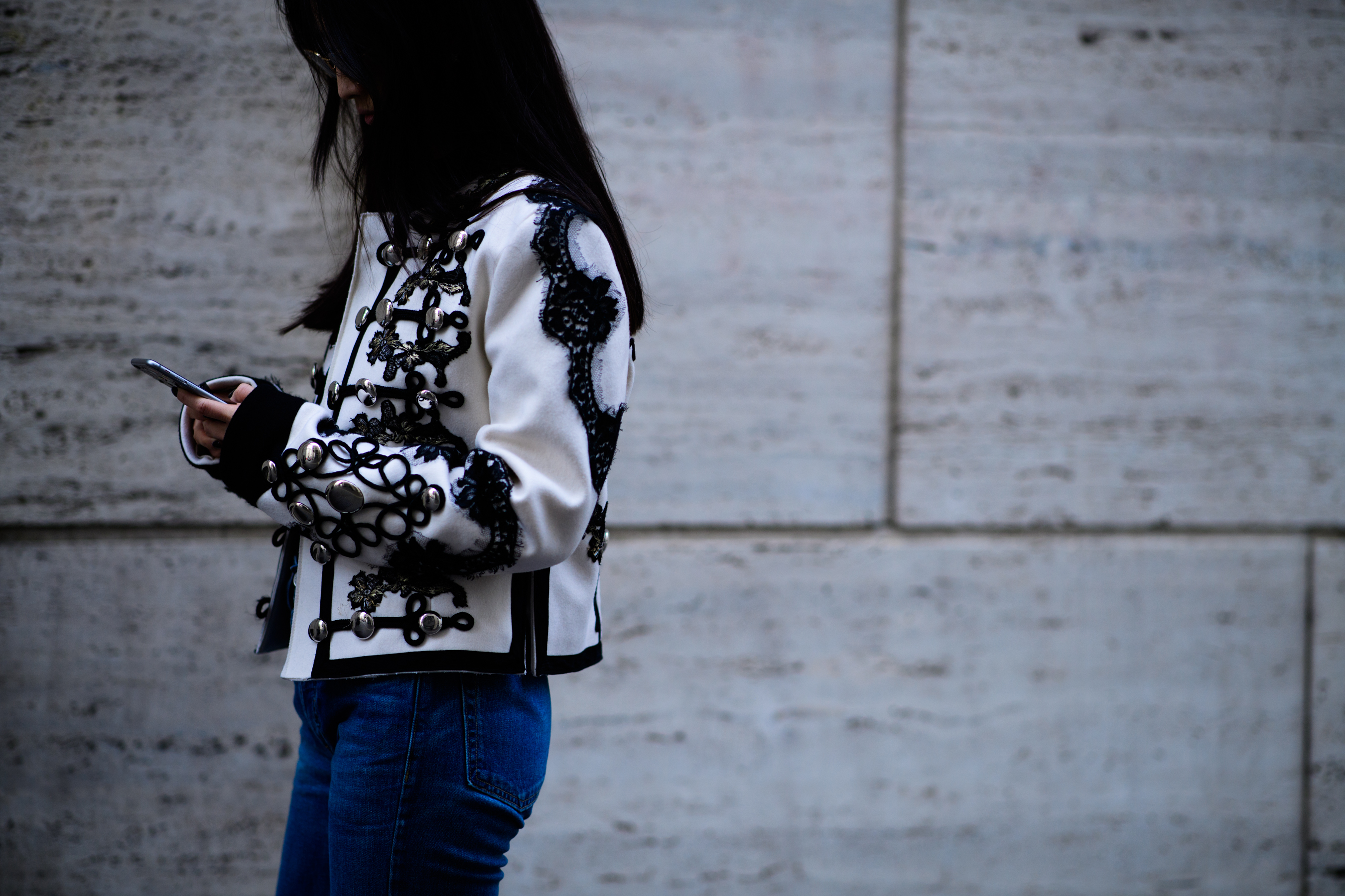 Woman wearing white jacket