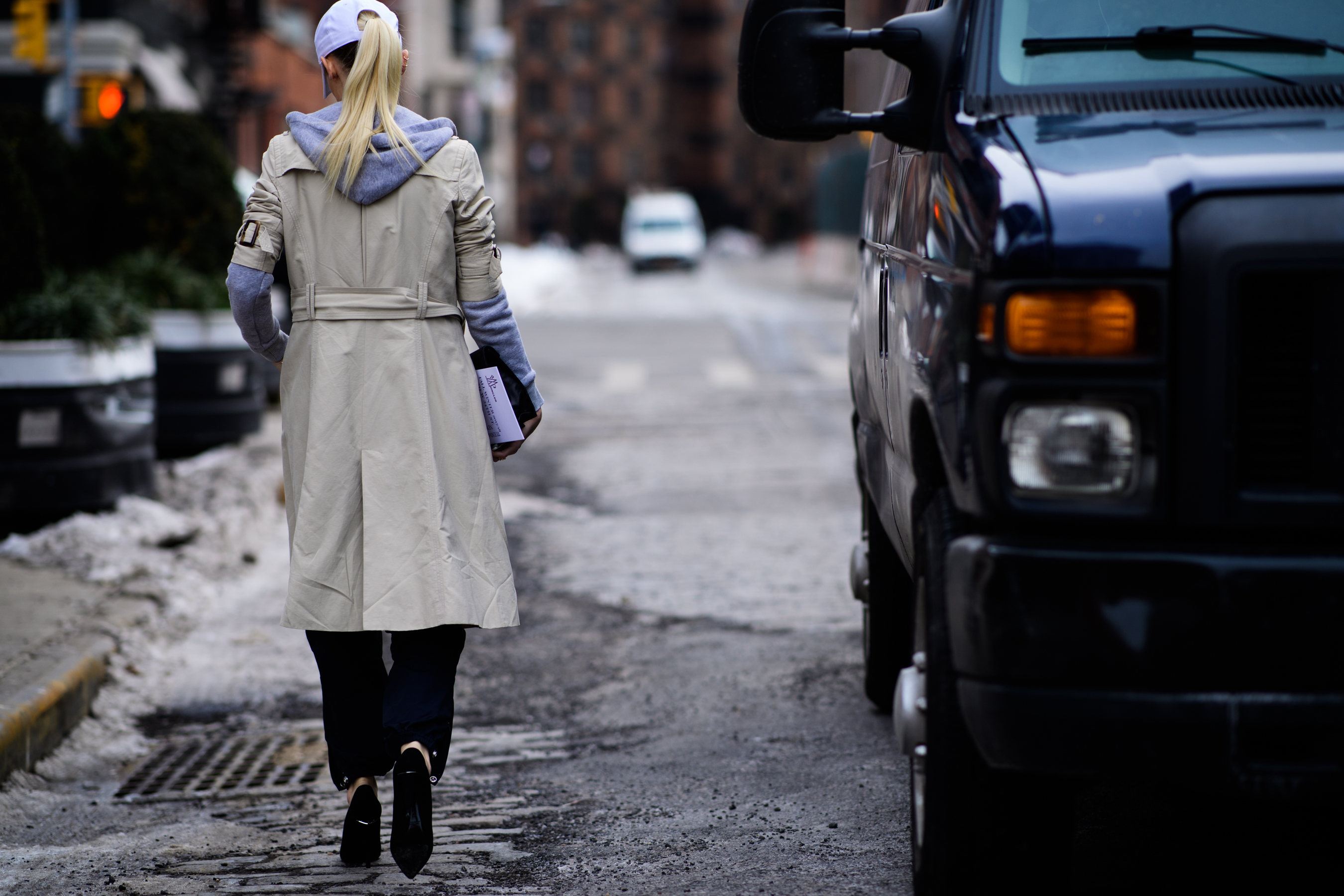 Woman wearing beige trench