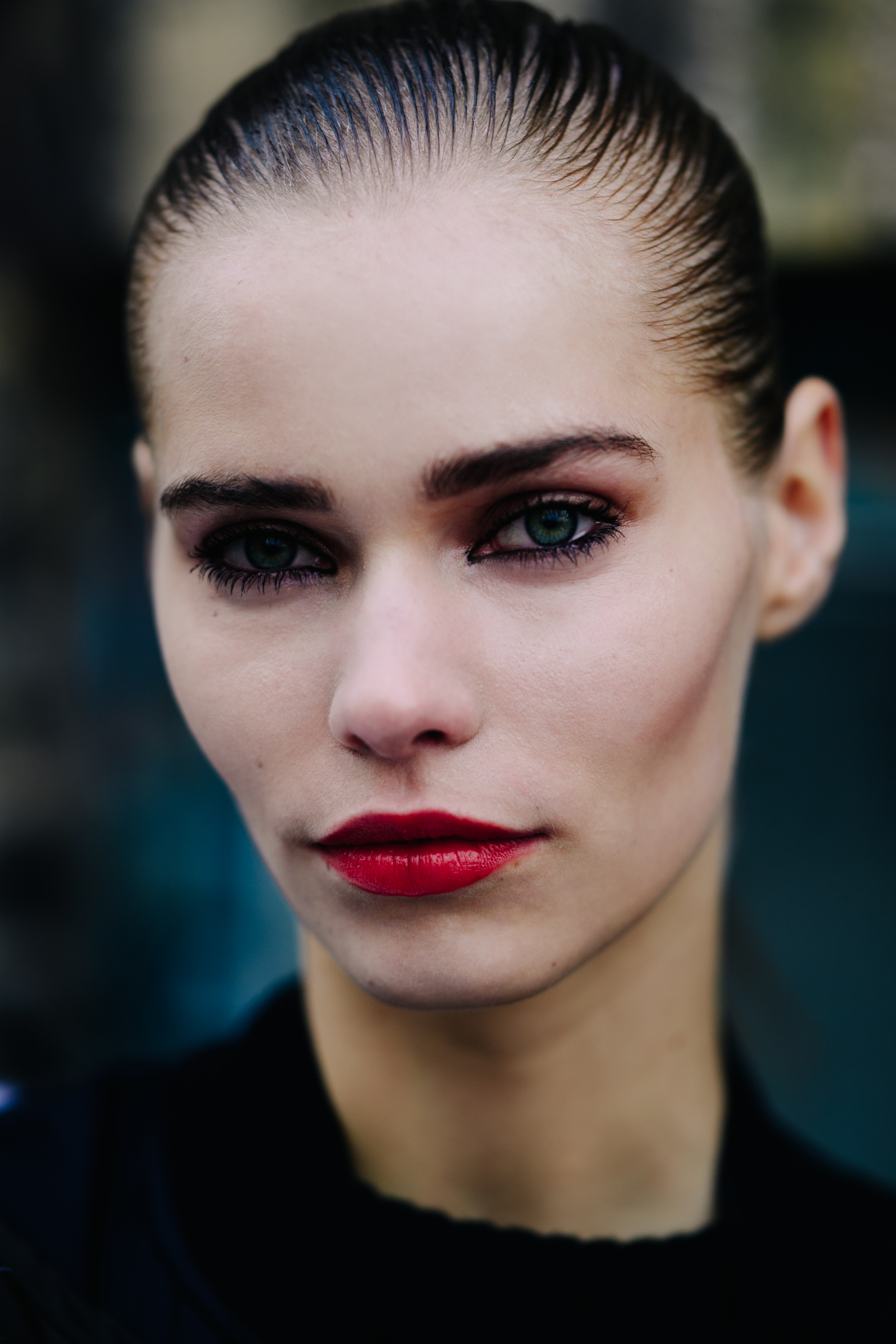 Portrait of model with red lips