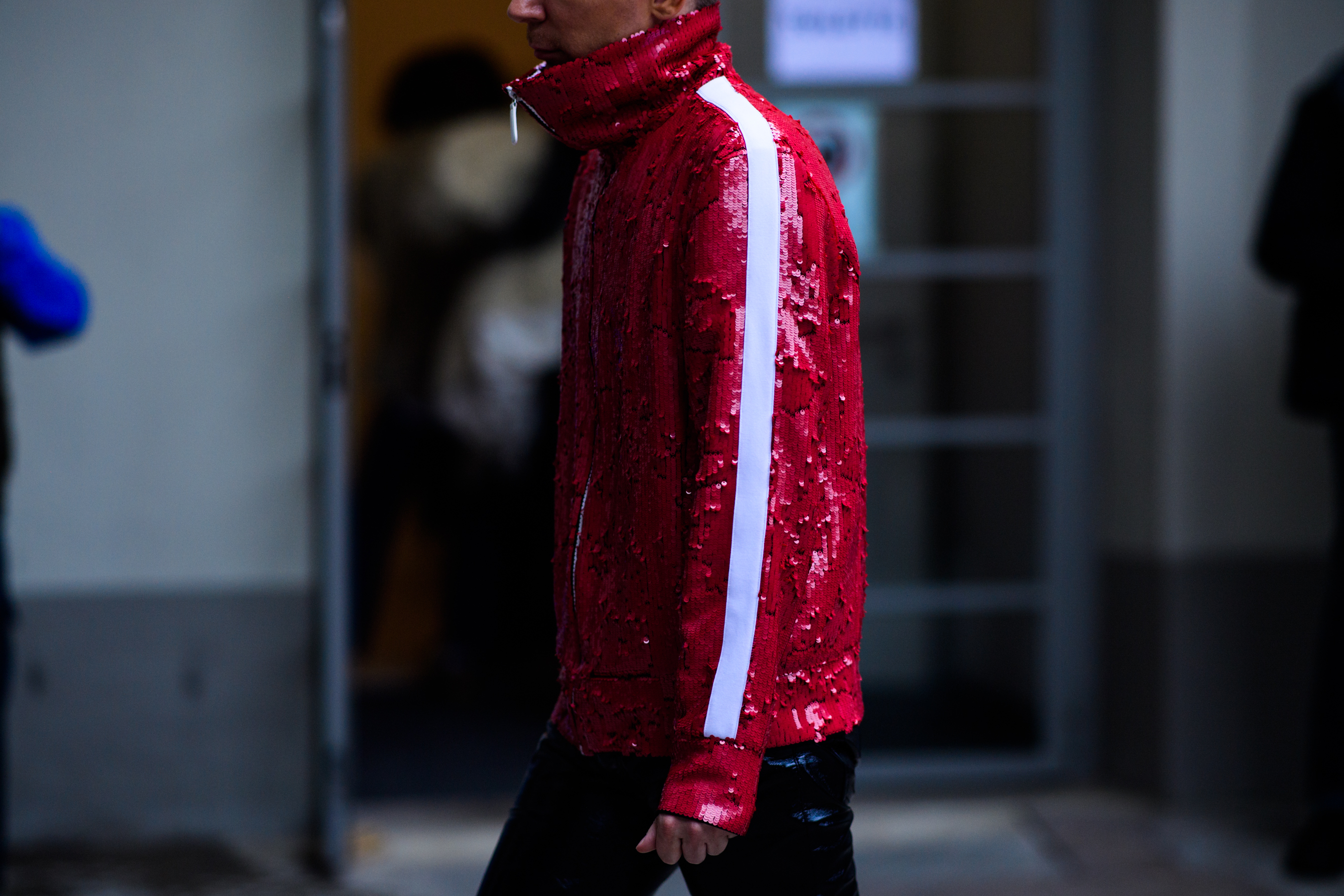Man wearing red jacket