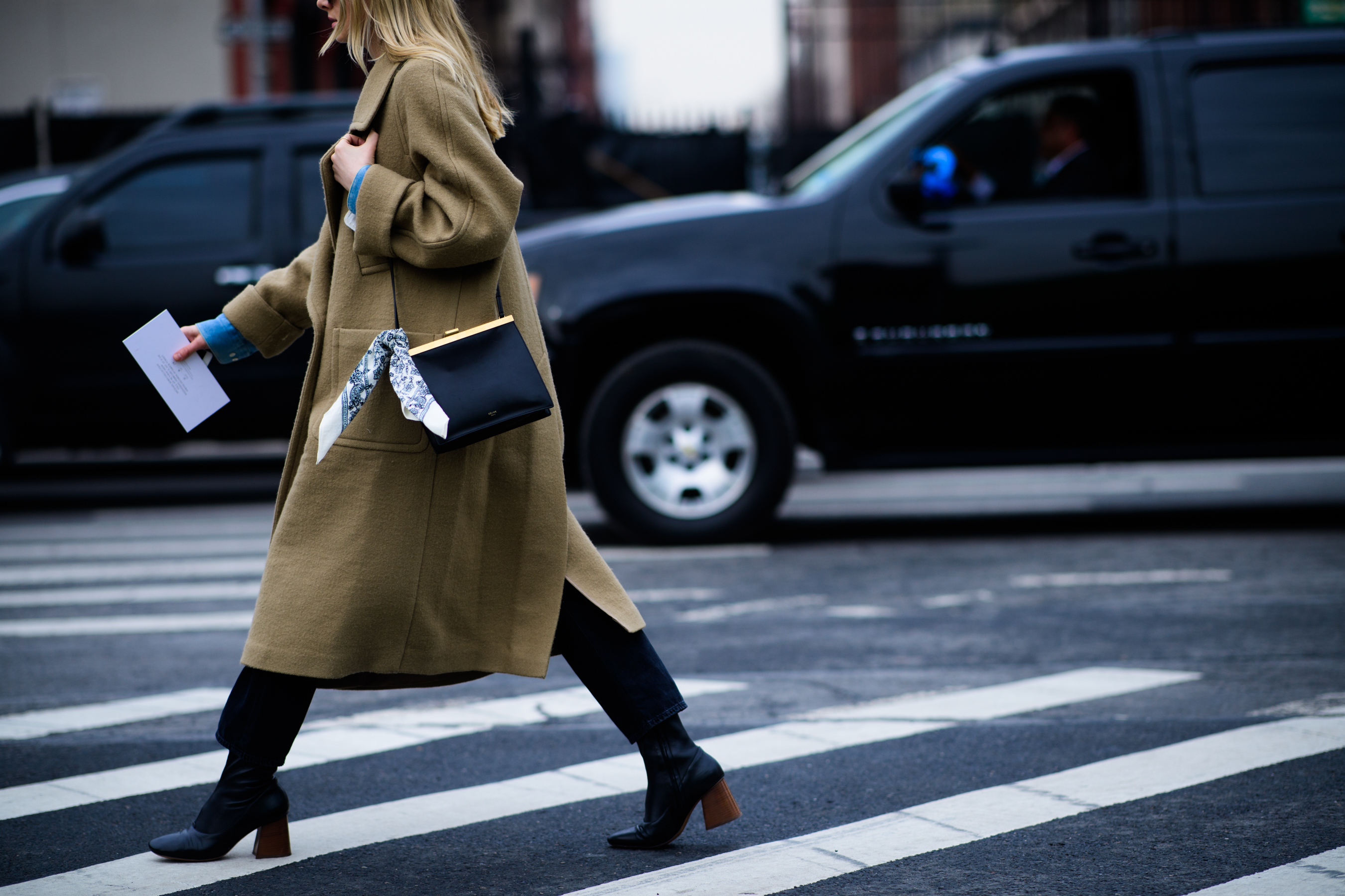 Woman wearing black bag