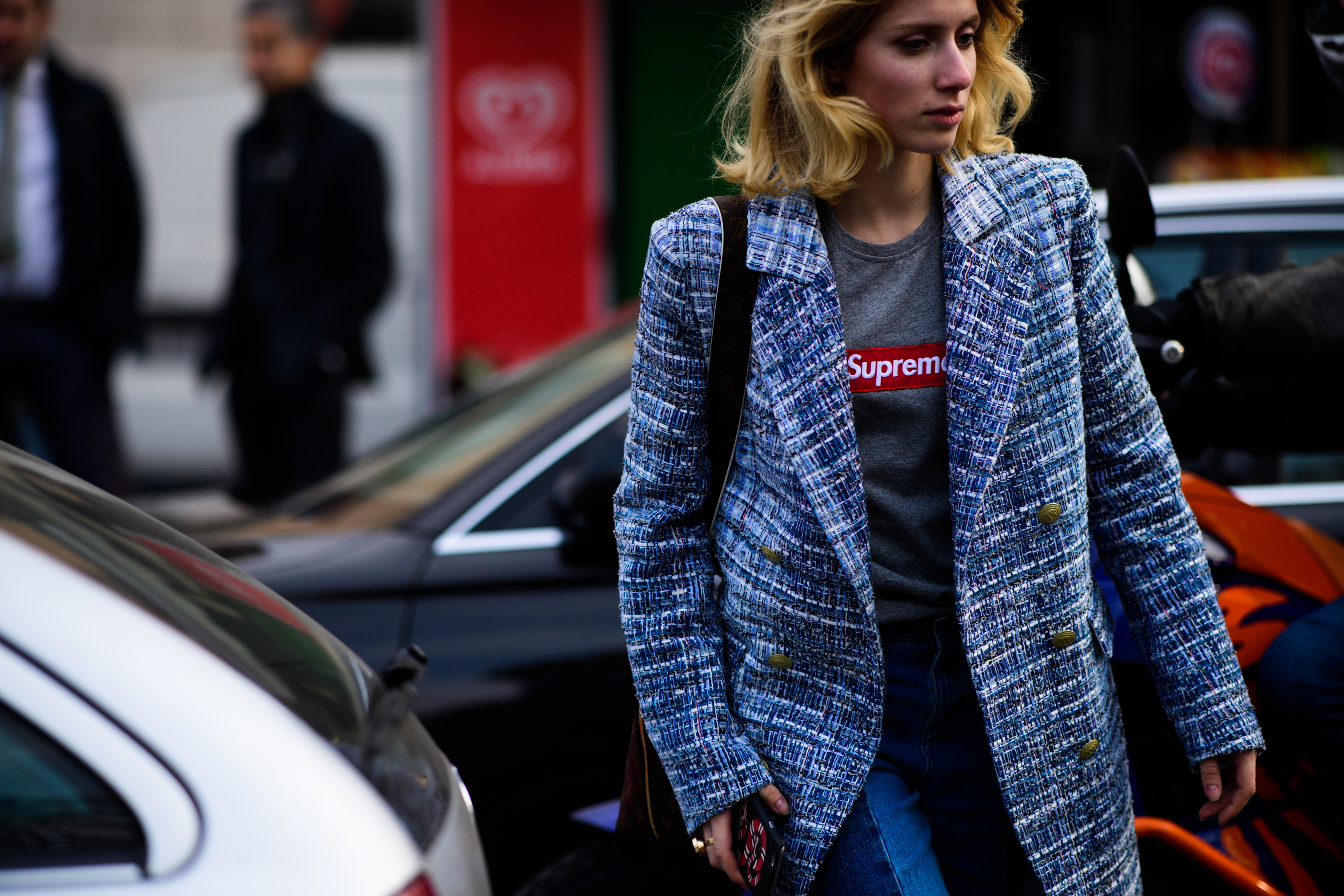 Woman wearing supreme t-shirt