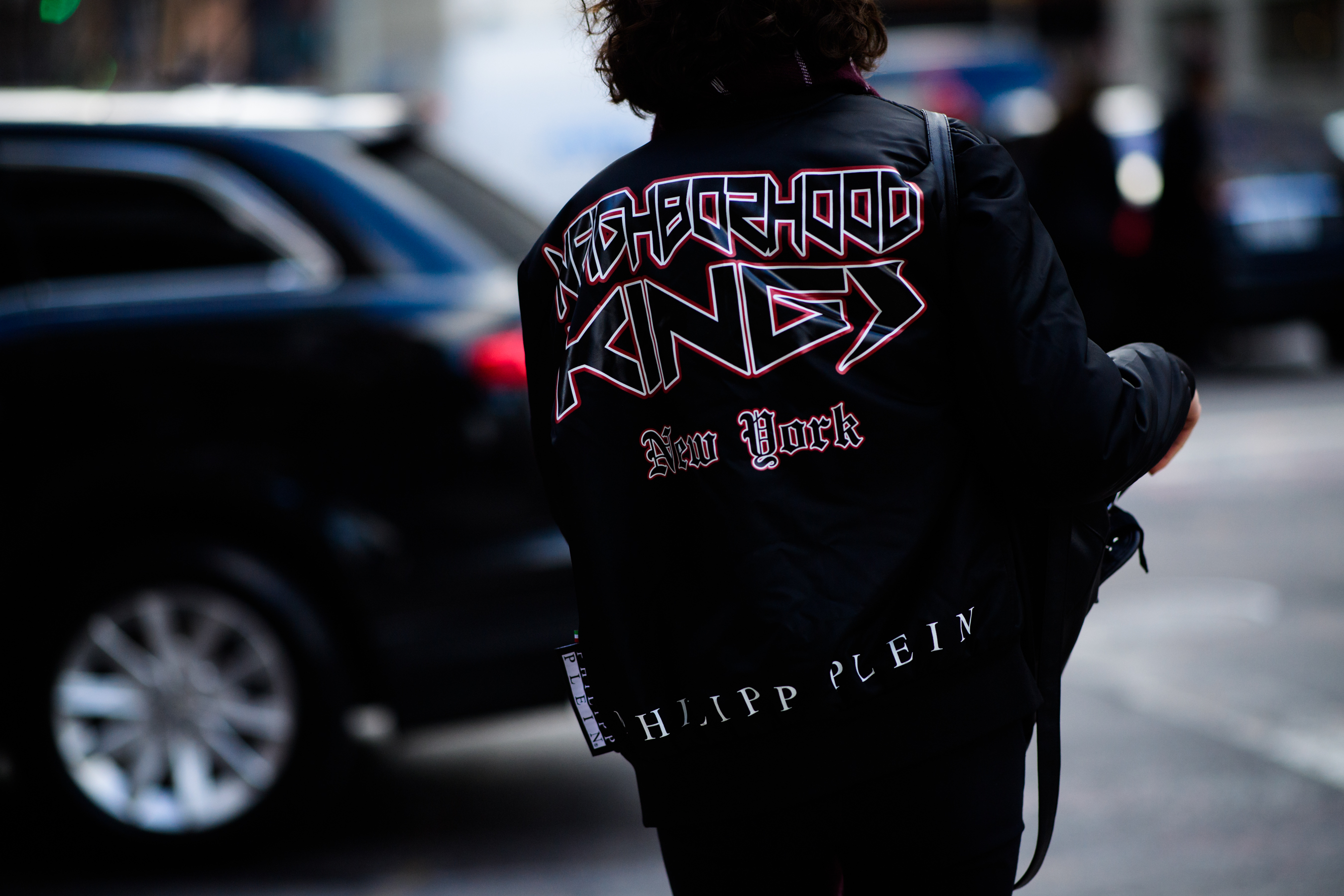 Woman wearing Philipp Plein jacket