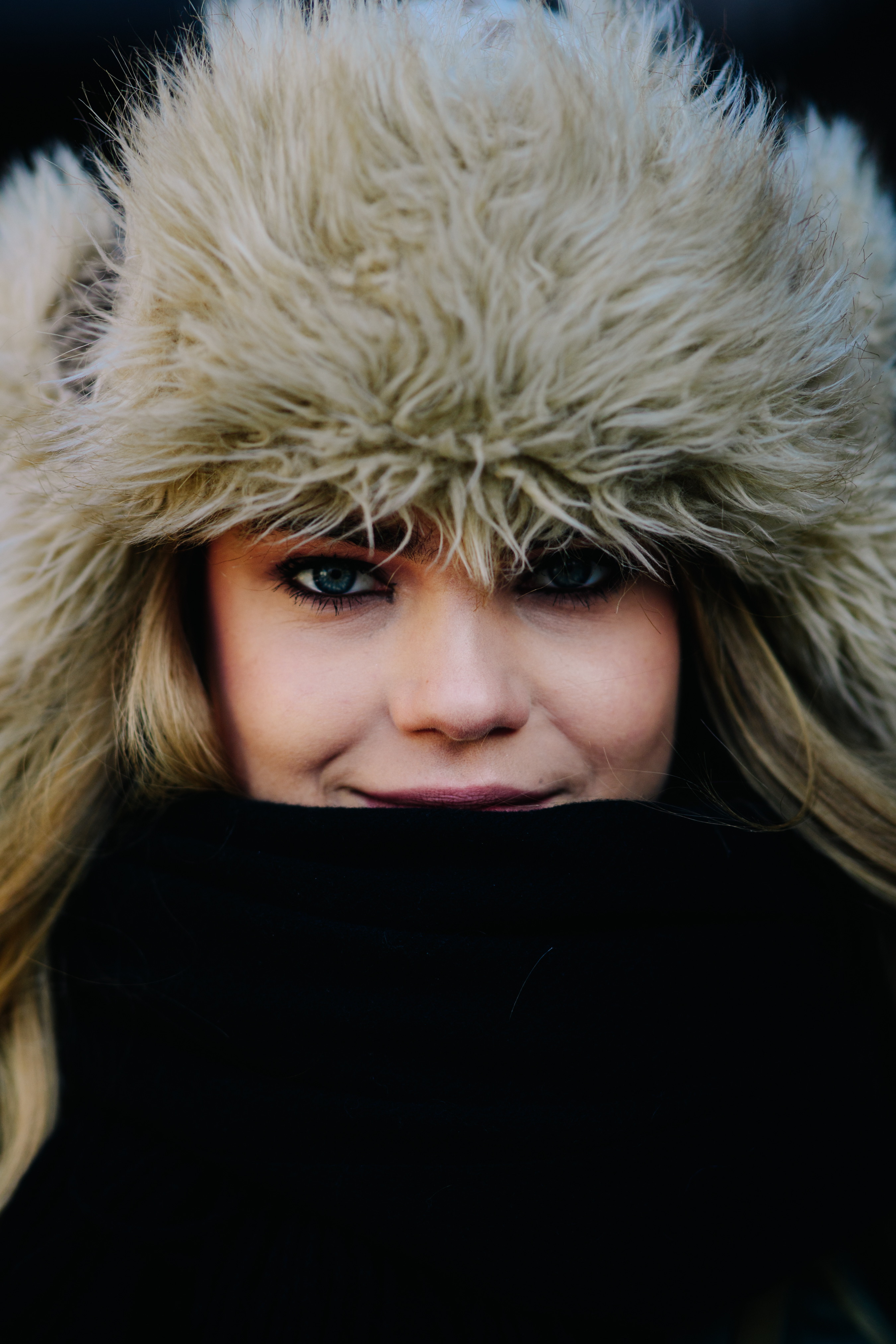 Portrait of woman with fur hat