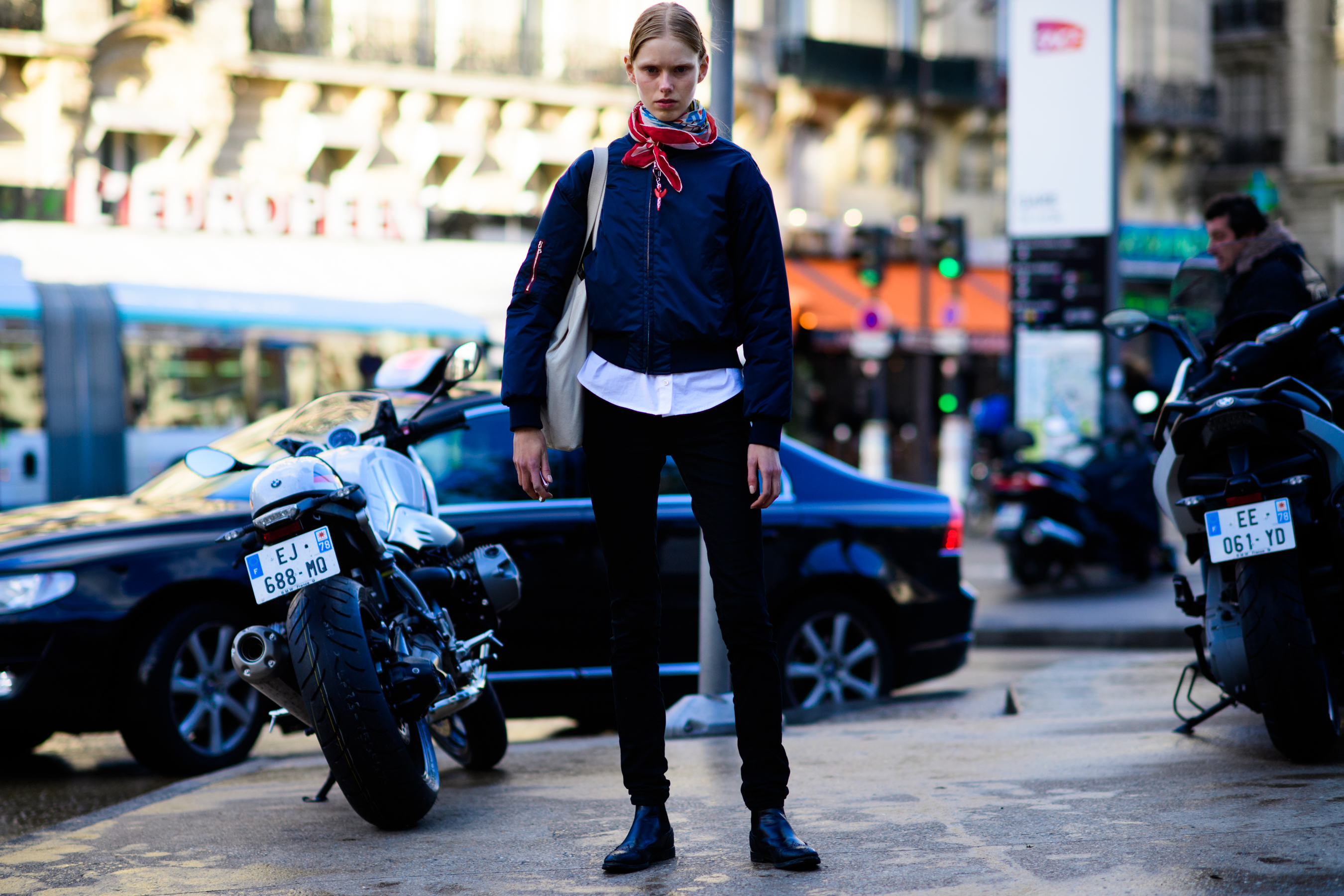 Danish model wearing neck scarf