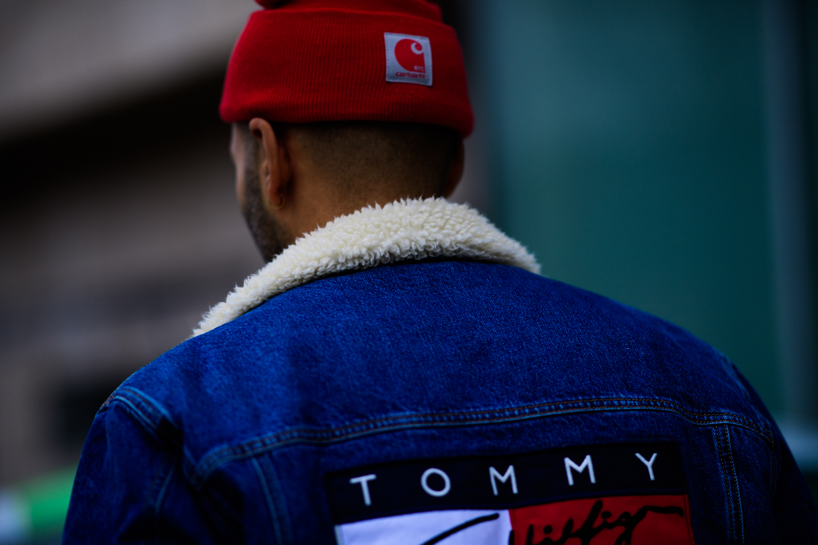 Man wearing red hat