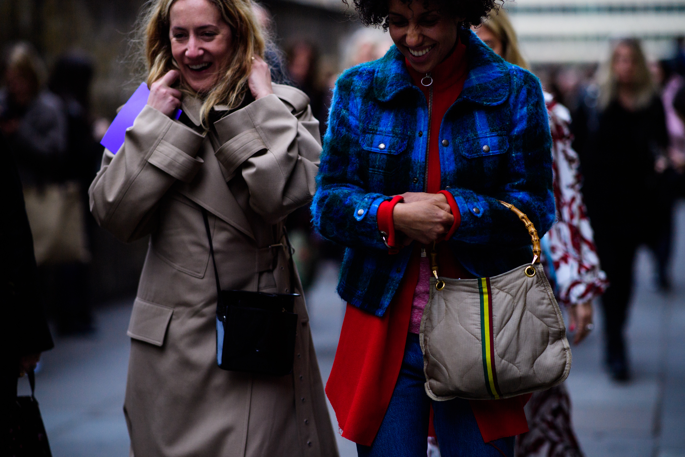 Woman wearing blue and red clothes