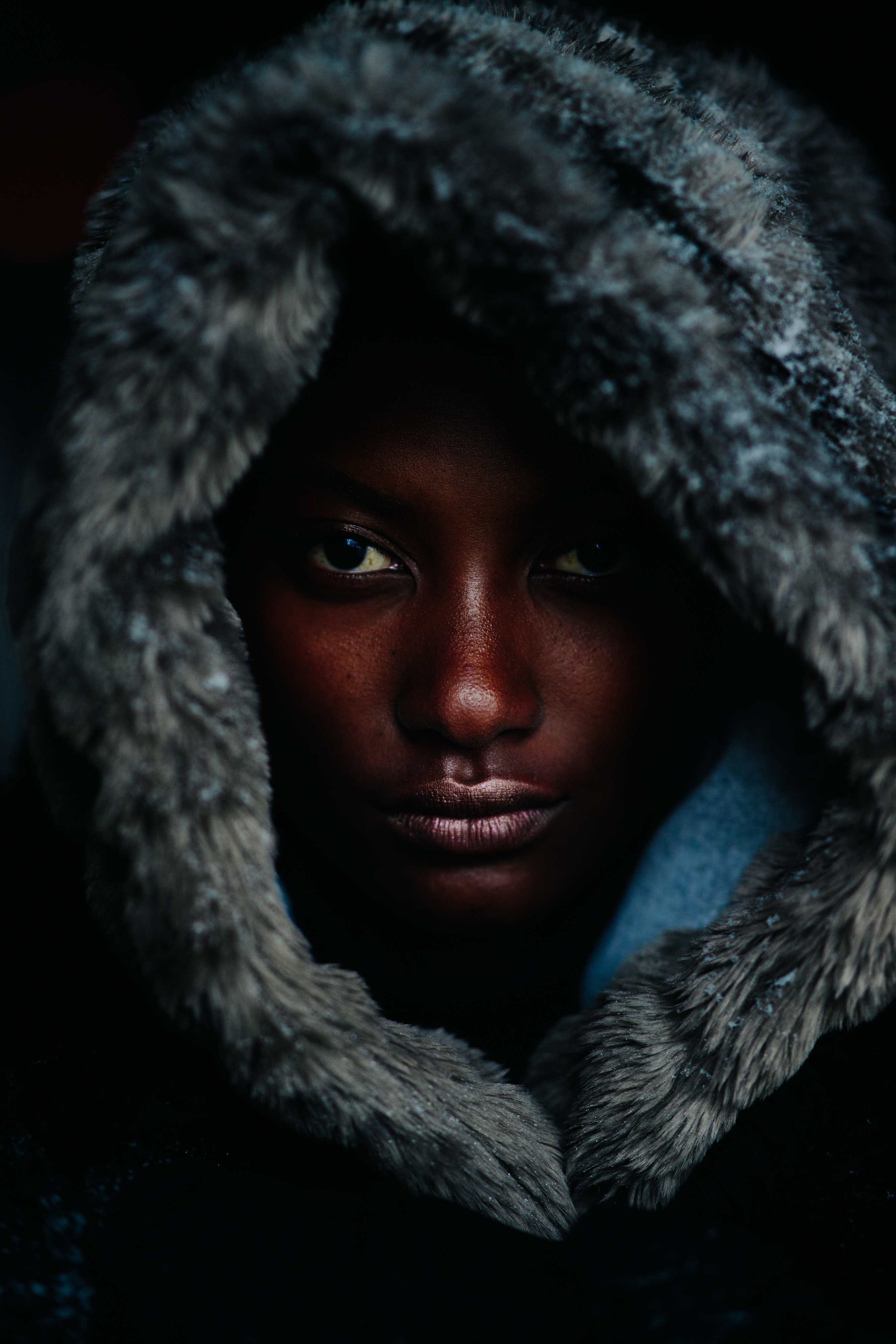 Portrait of model with hood