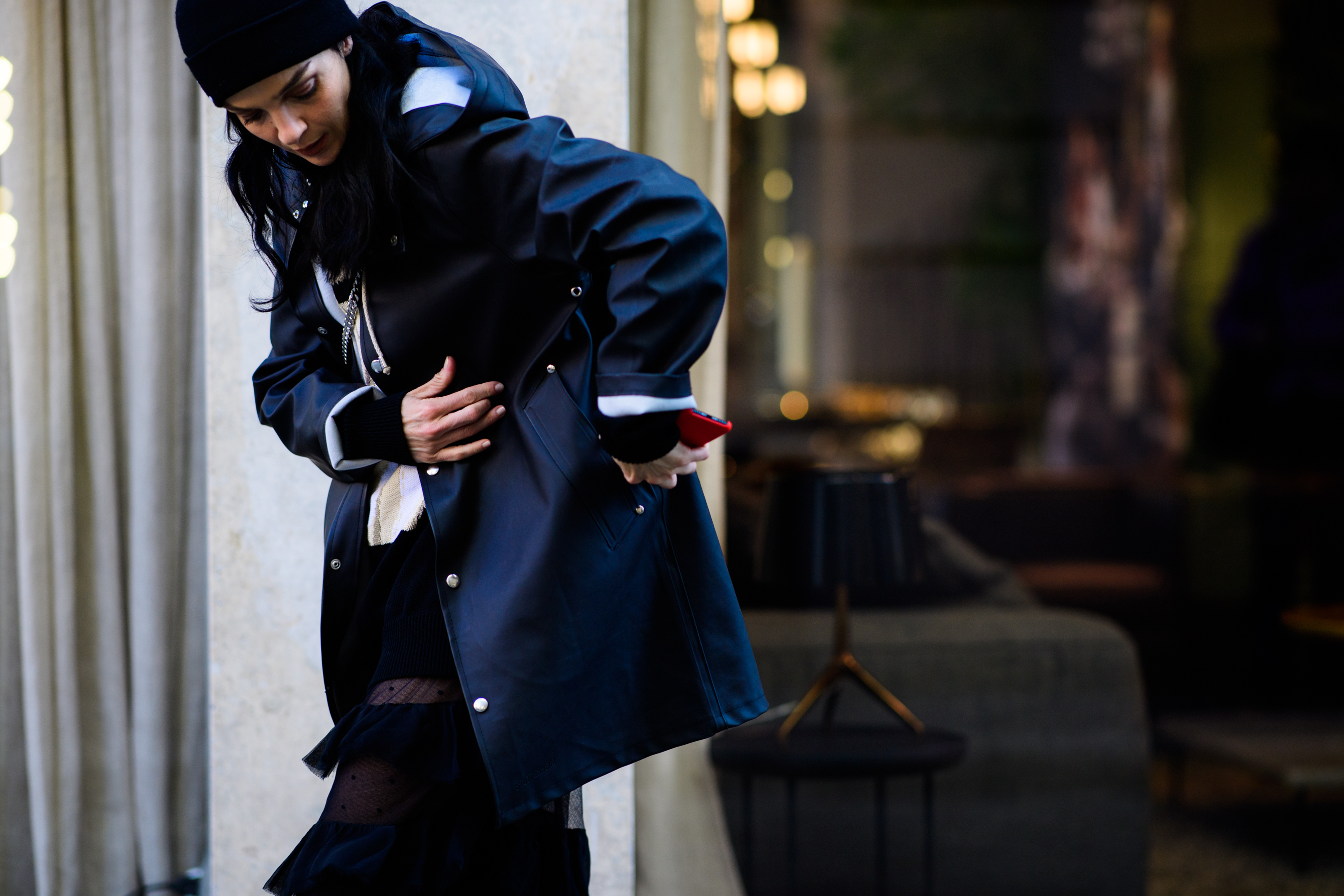 Italian model wearing black jacket