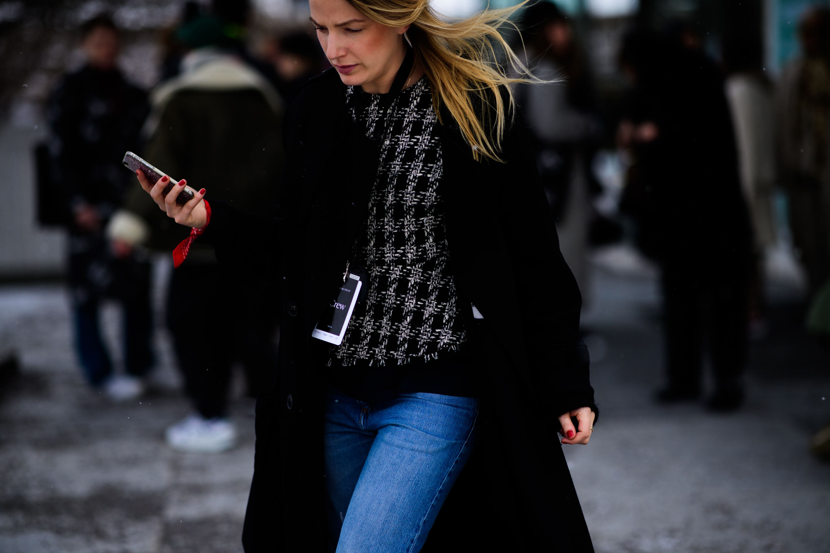 Woman wearing blue pants
