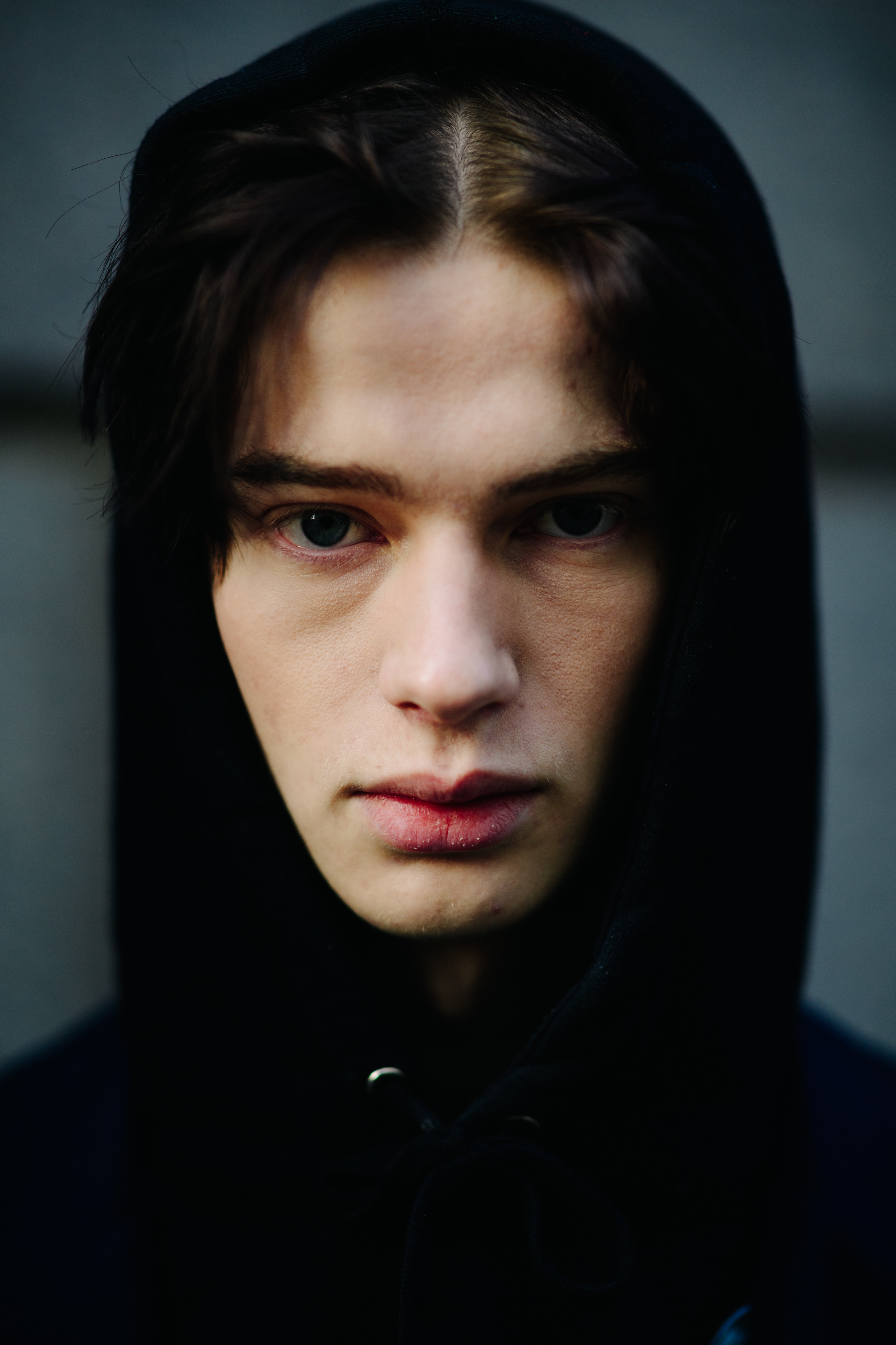 Portrait of model with black hoodie