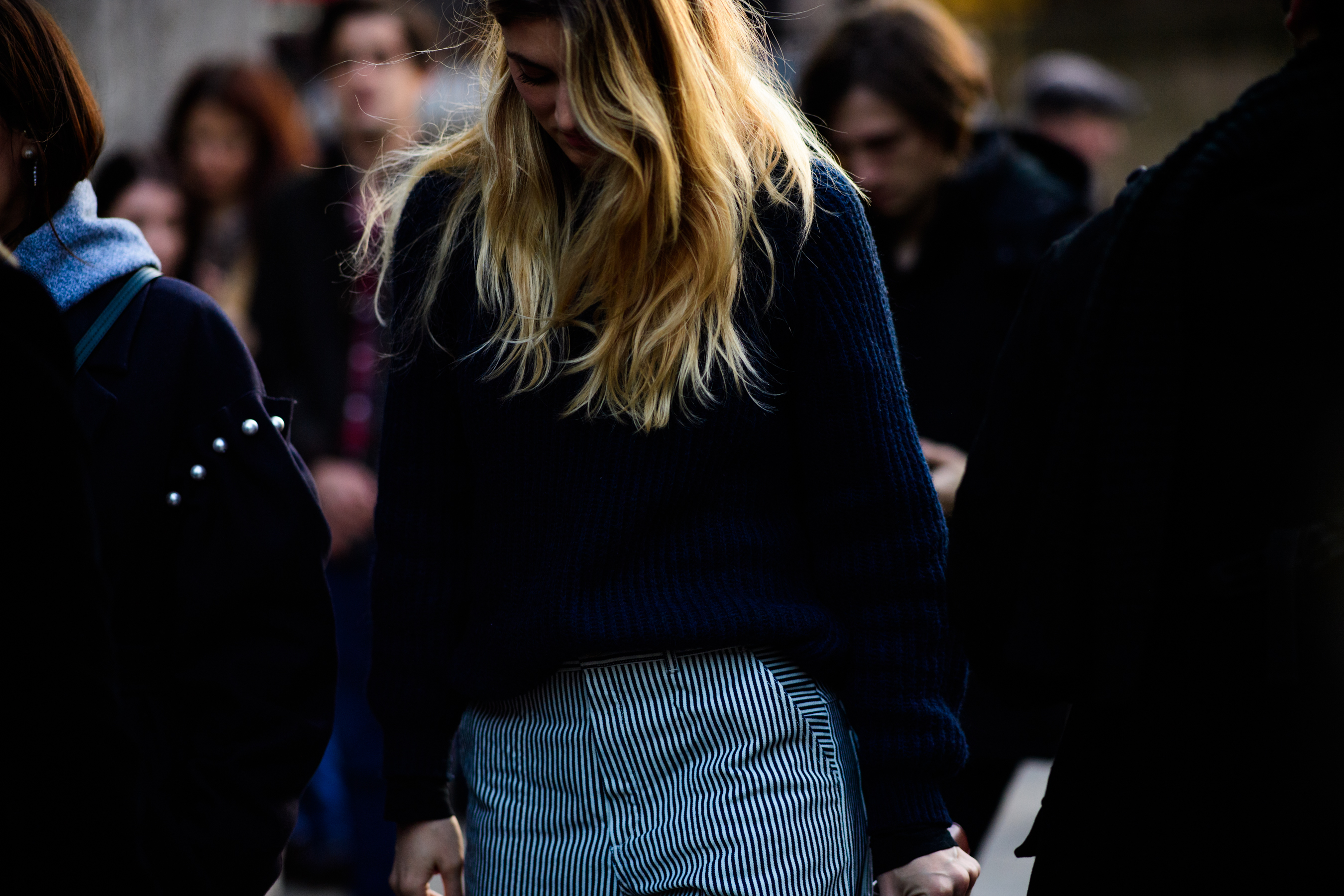 Woman wearing striped pants