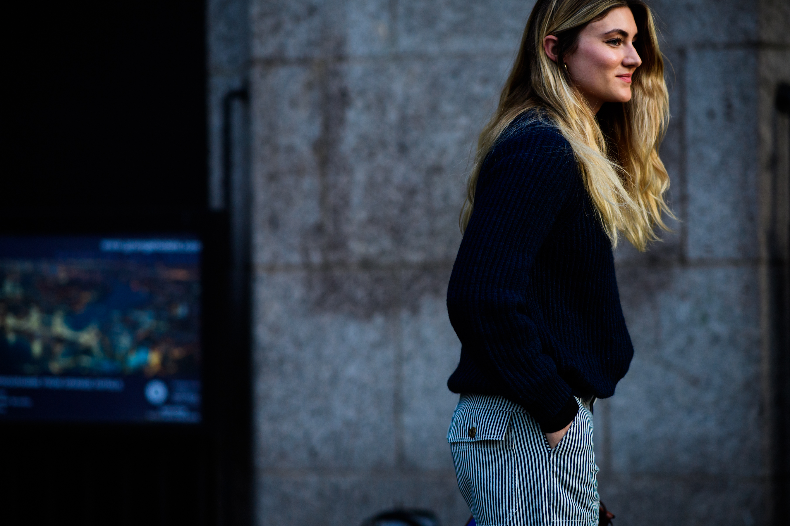 Woman wearing striped pants