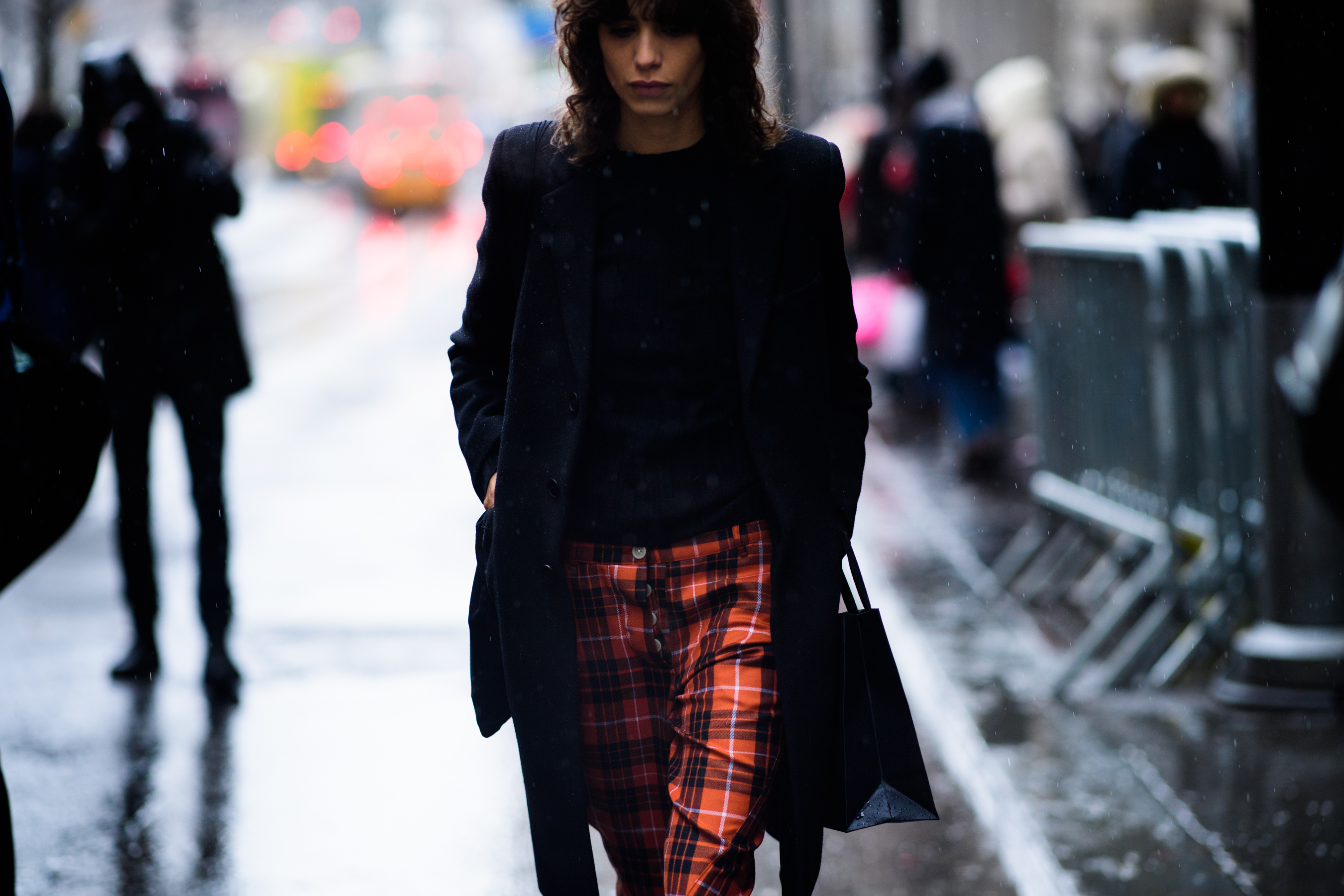 Argentinian model wearing tartan pants