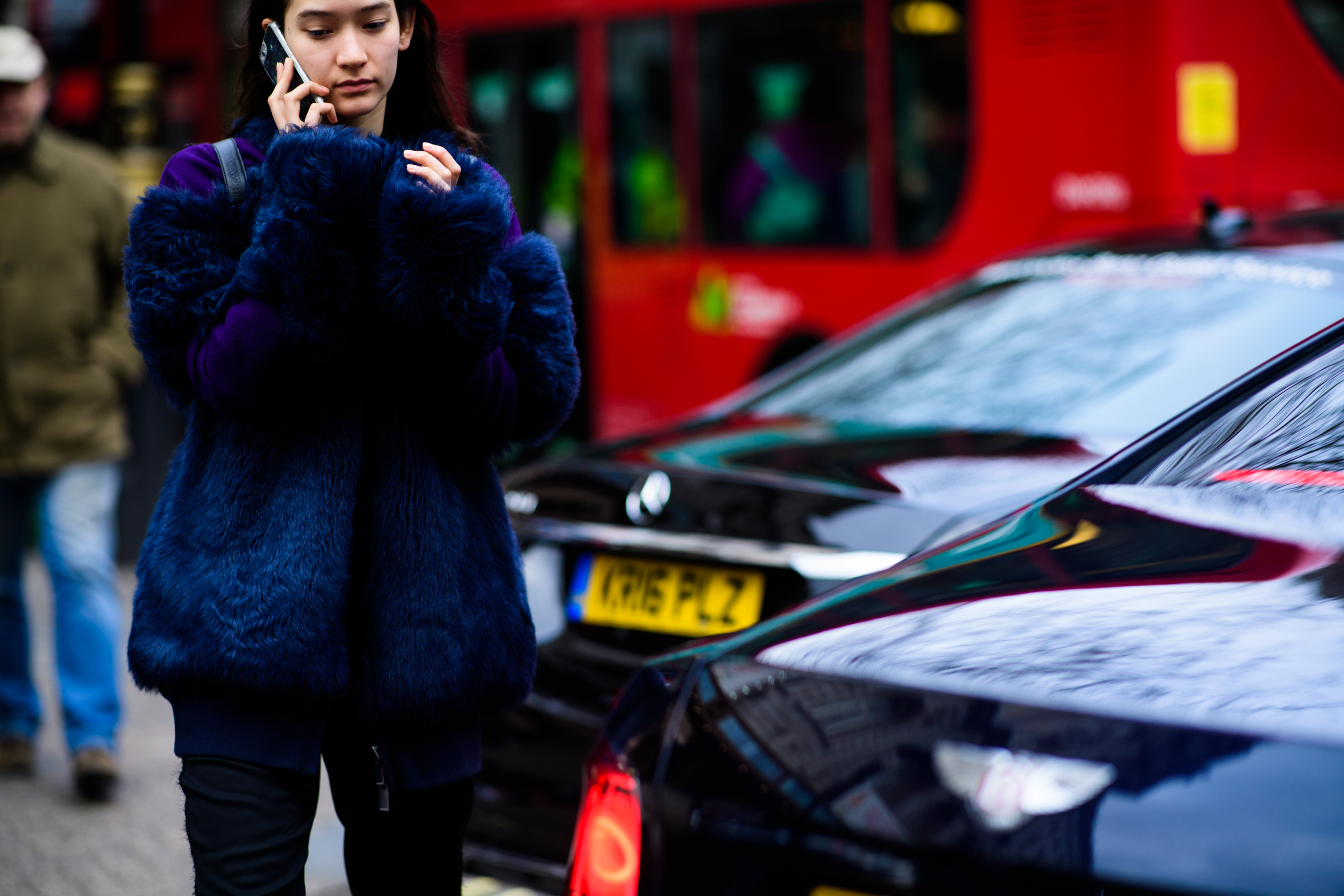 Model wearing fur coat