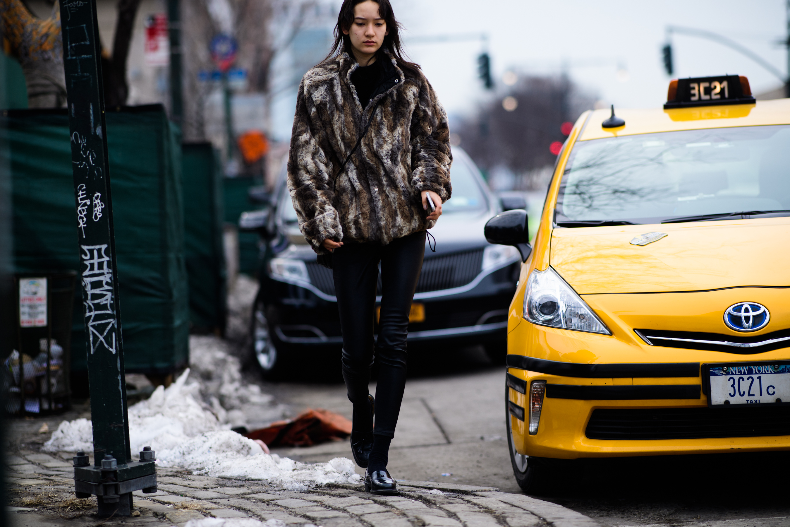 Model wearing fur jacket