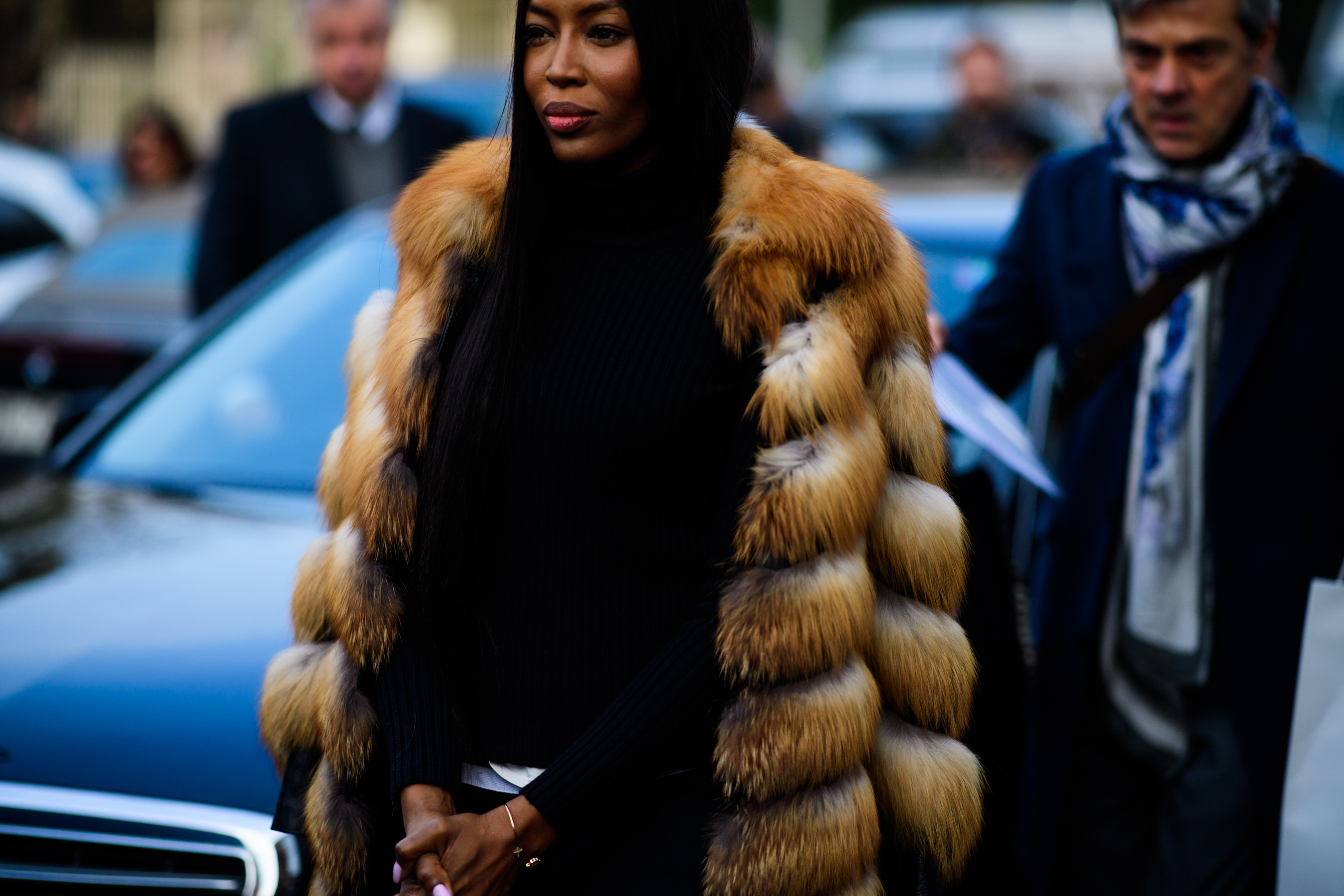 British supermodel wearing fur coat