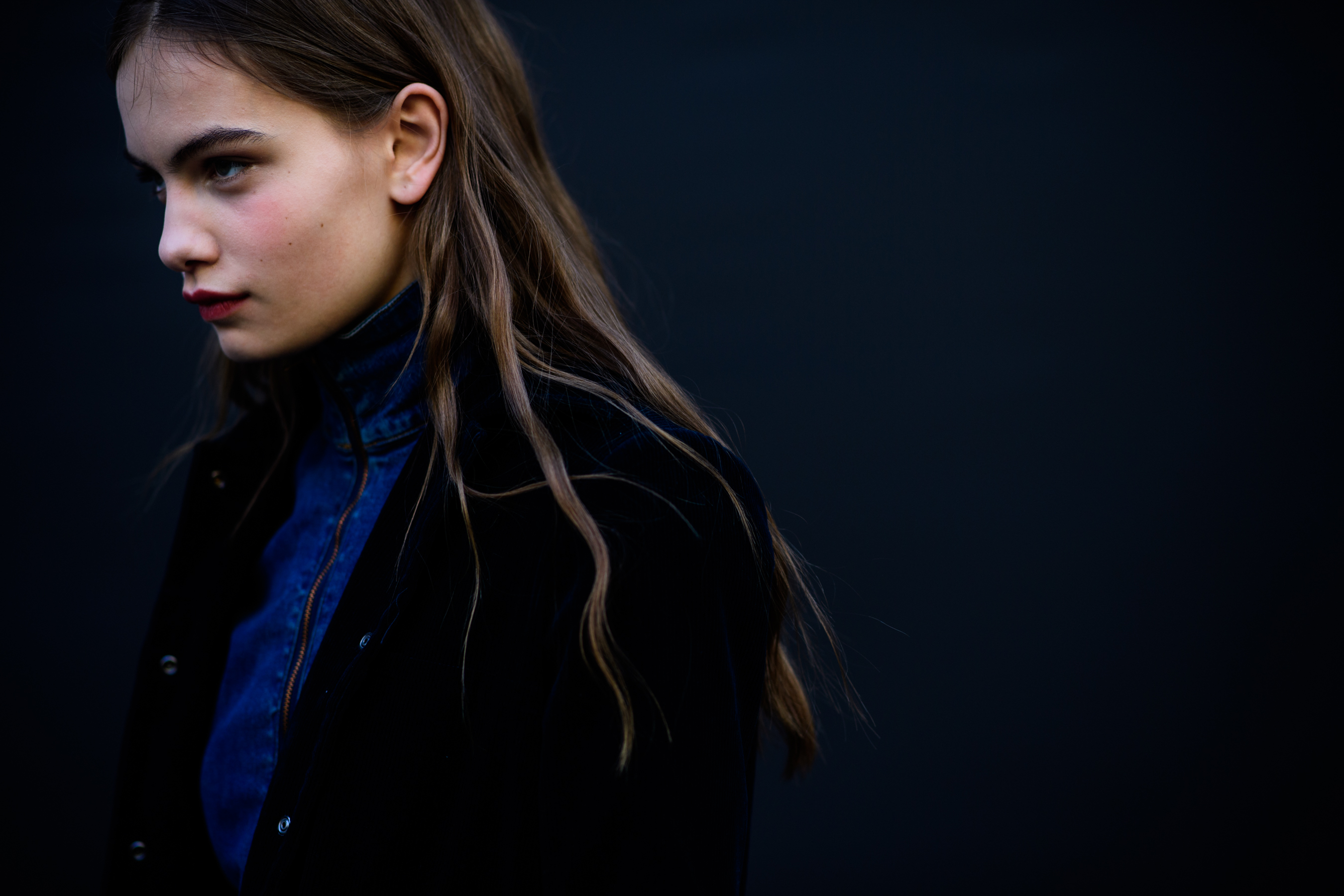 Danish model with long brunette hair