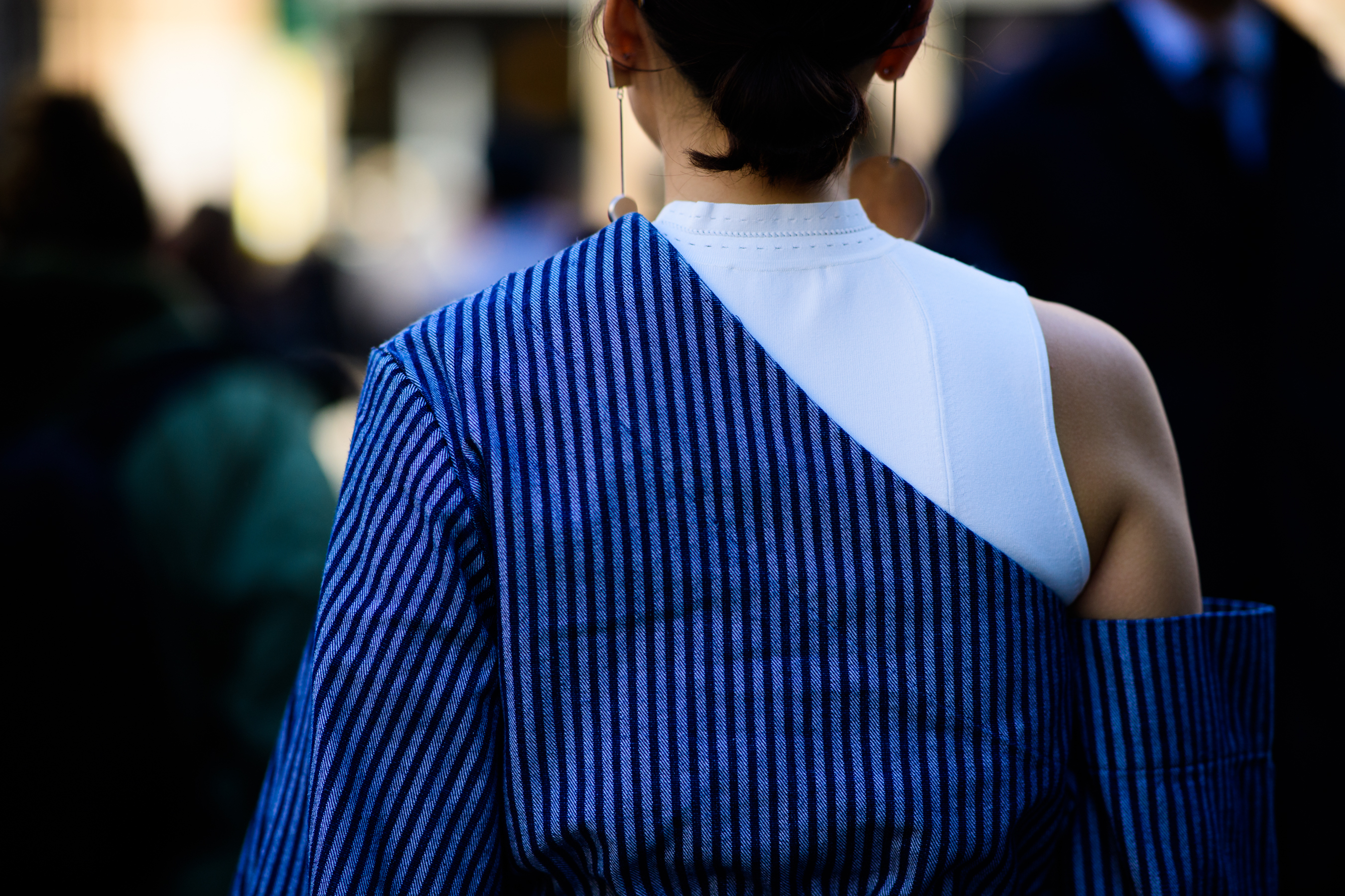Blogger wearing blue jacket